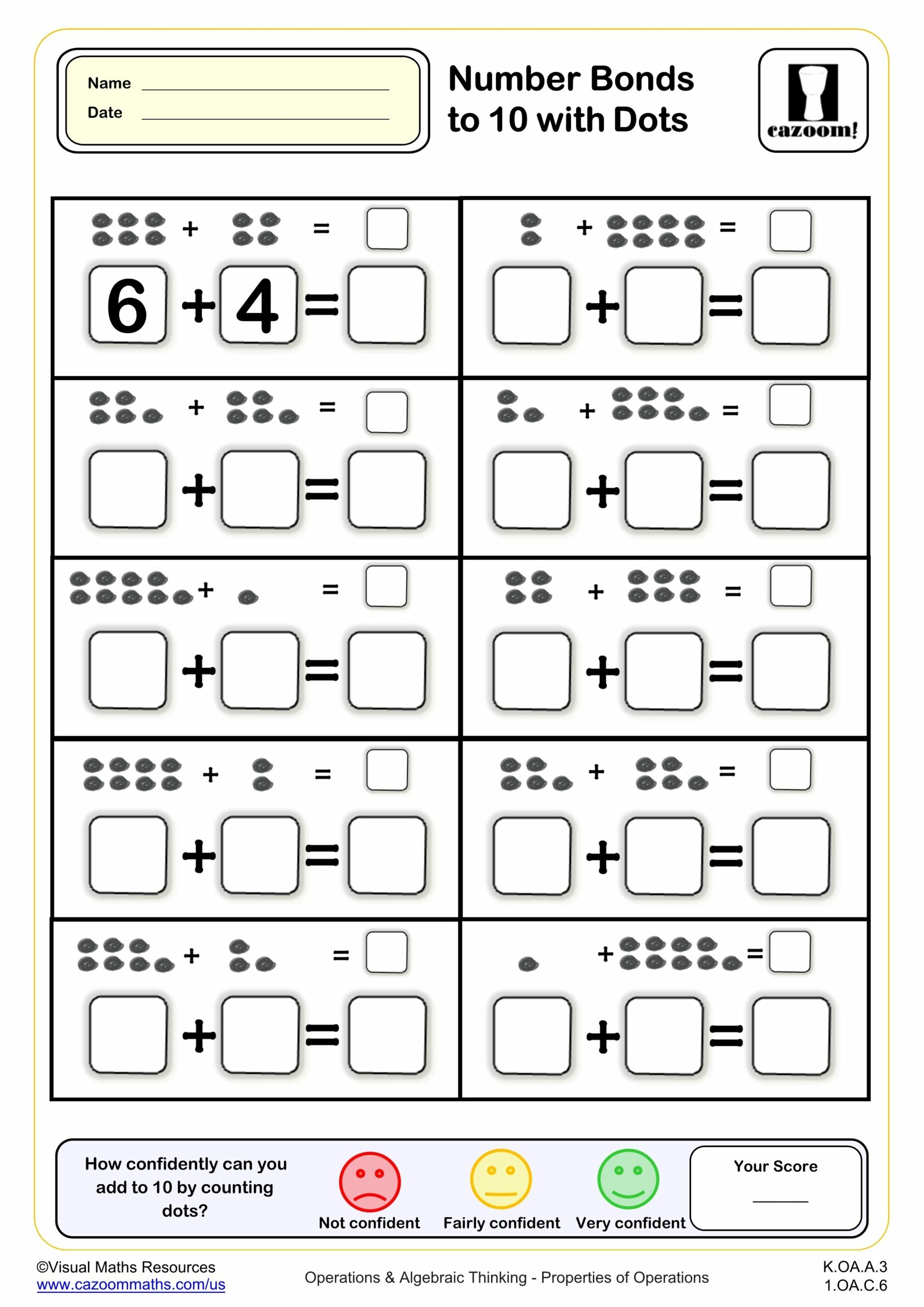 Number Bonds To 10 With Dots K Grade PDF Addition Worksheets Number Bonds To 10 With Dots K Grade PDF Addition Worksheets