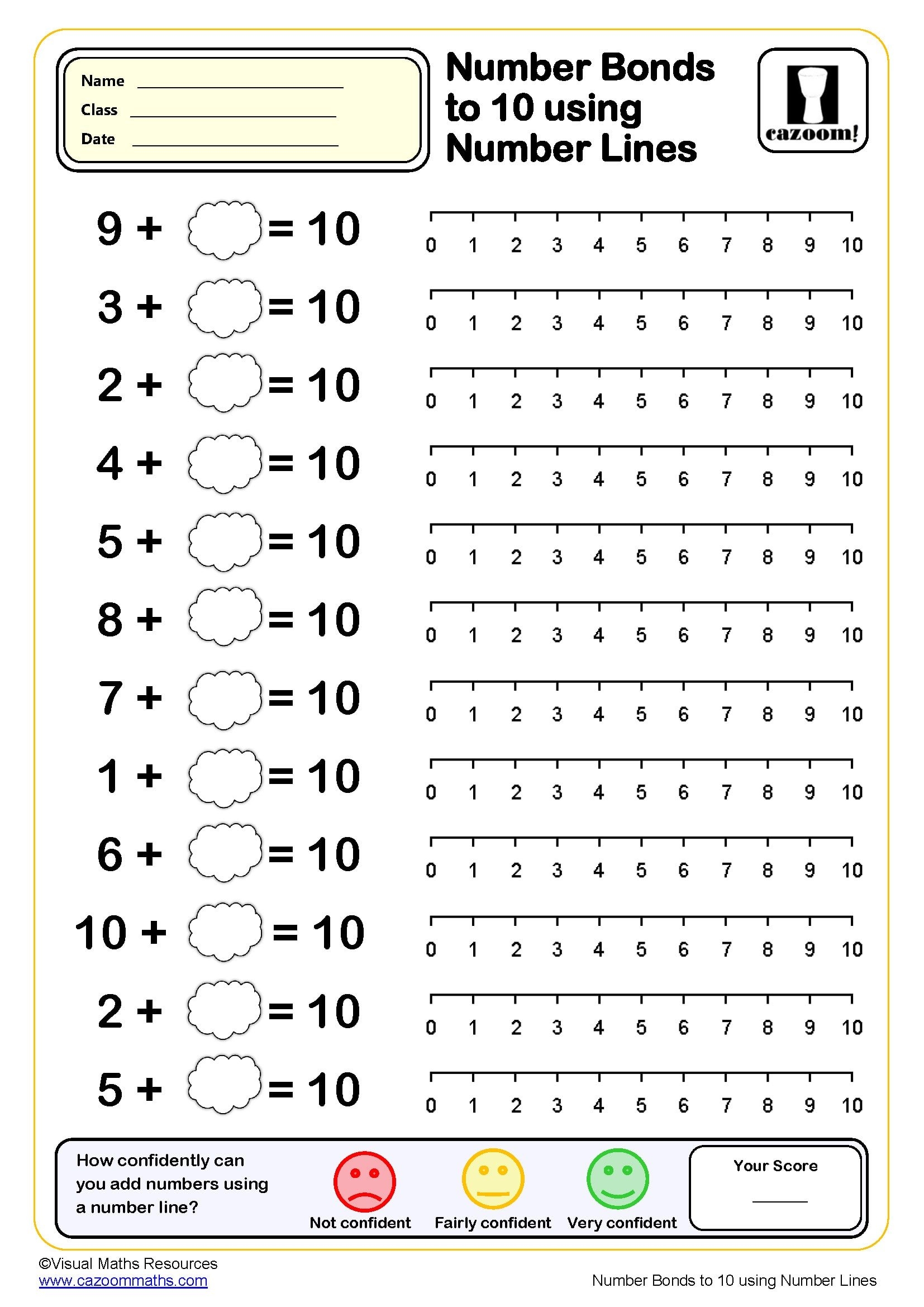 Number Bonds To 10 With Number Lines Worksheet PDF Printable Addition Worksheets Number Bonds To 10 With Number Lines Worksheet PDF Printable Addition Worksheets