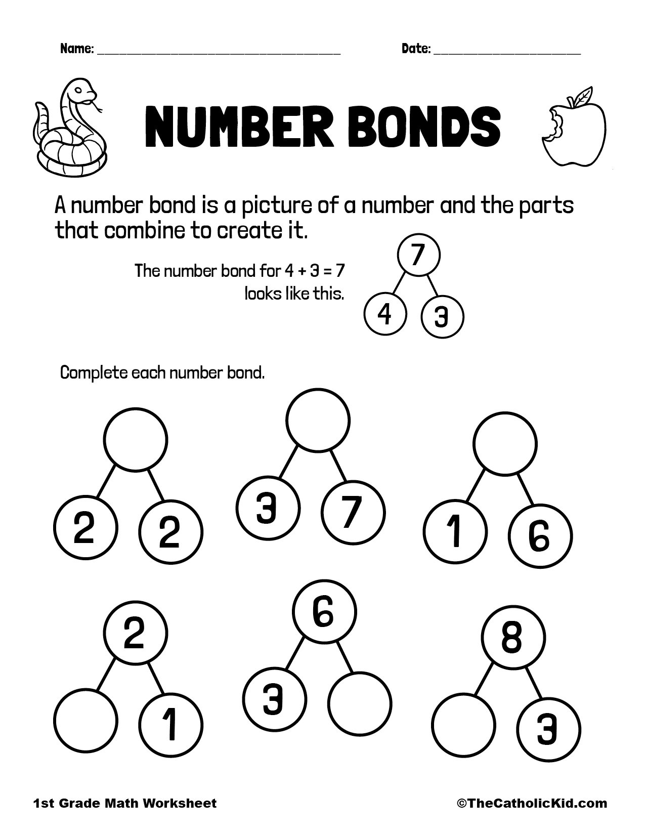 Number Bonds Worksheet TheCatholicKid Number Bonds Worksheet TheCatholicKid