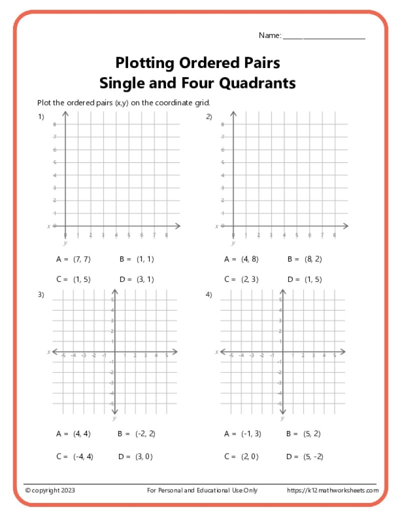Ordered Pairs On A Coordinate Plane Ordered Pairs On A Coordinate Plane
