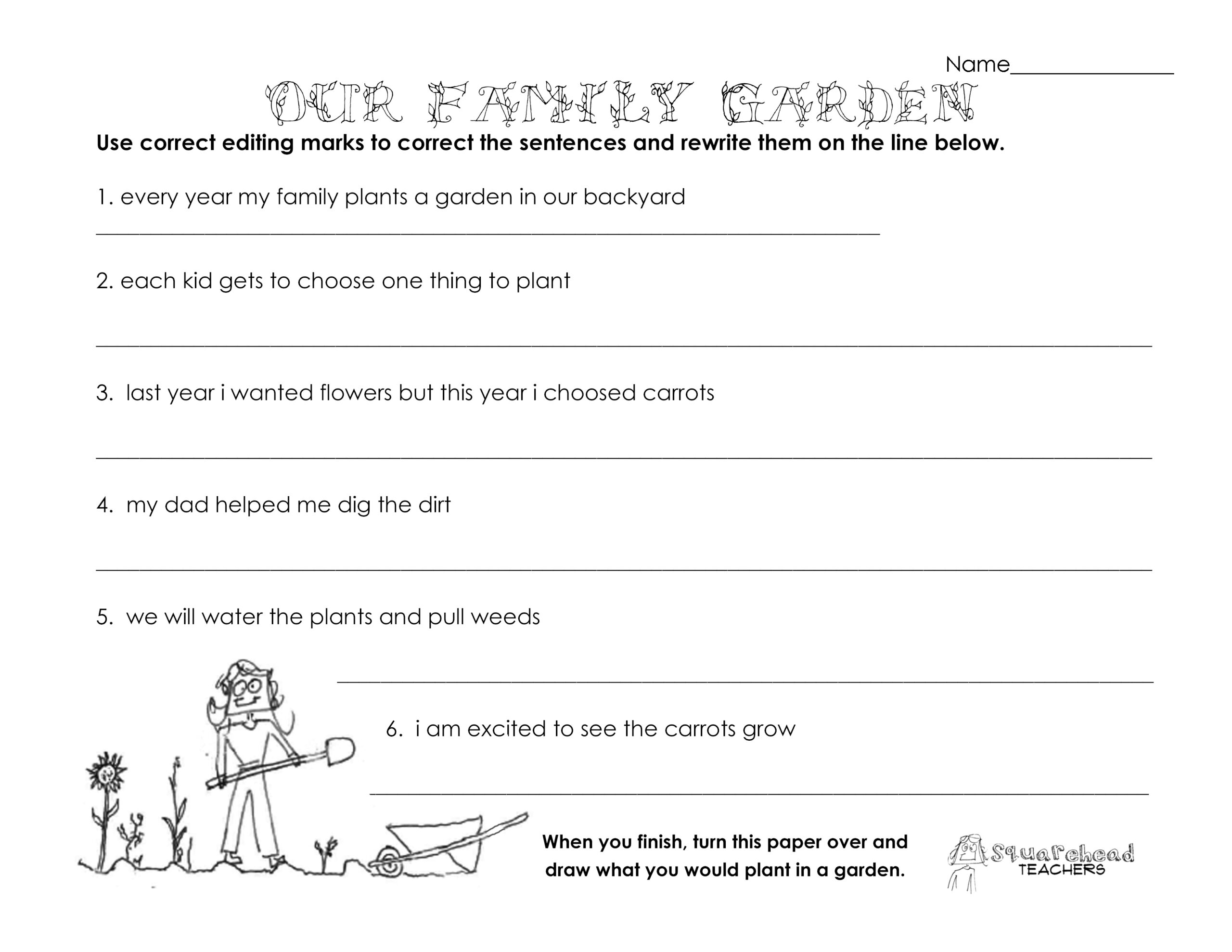 Our Family Garden grammar Worksheet Squarehead Teachers
