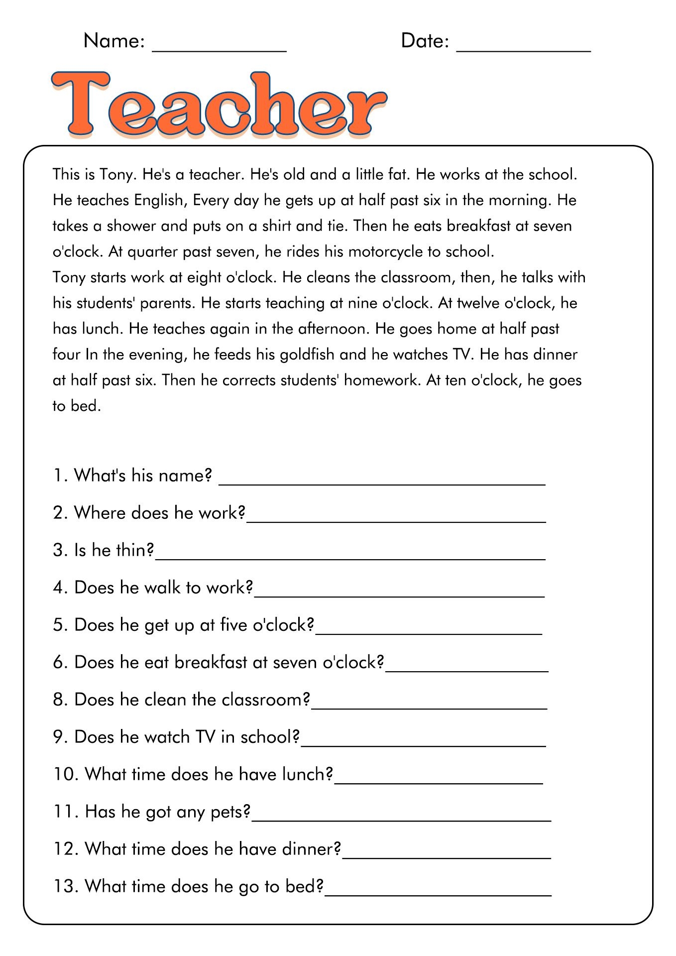 Past Simple ESL Reading Comprehension Questions Worksheet Worksheets Library