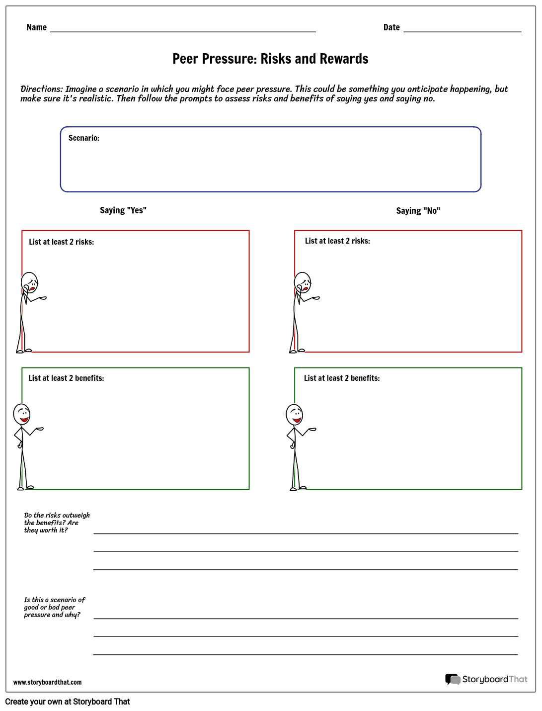 Peer Pressure Activities Scenario Worksheet Peer Pressure Activities Scenario Worksheet