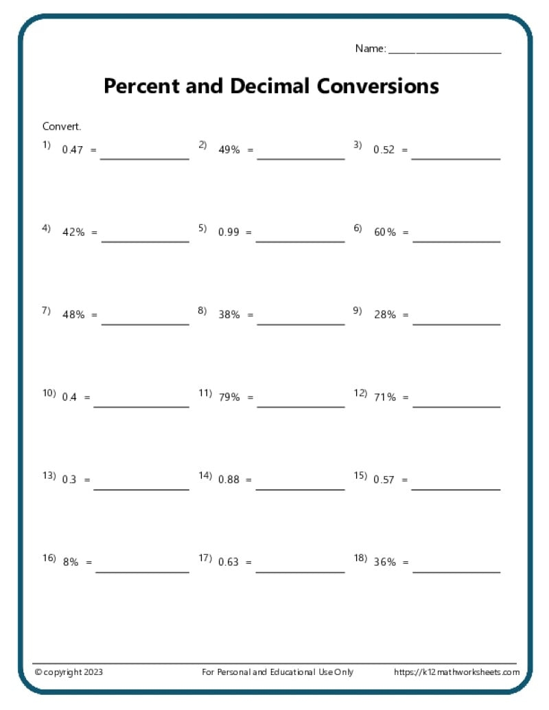Percentages Worksheets Percentages Worksheets