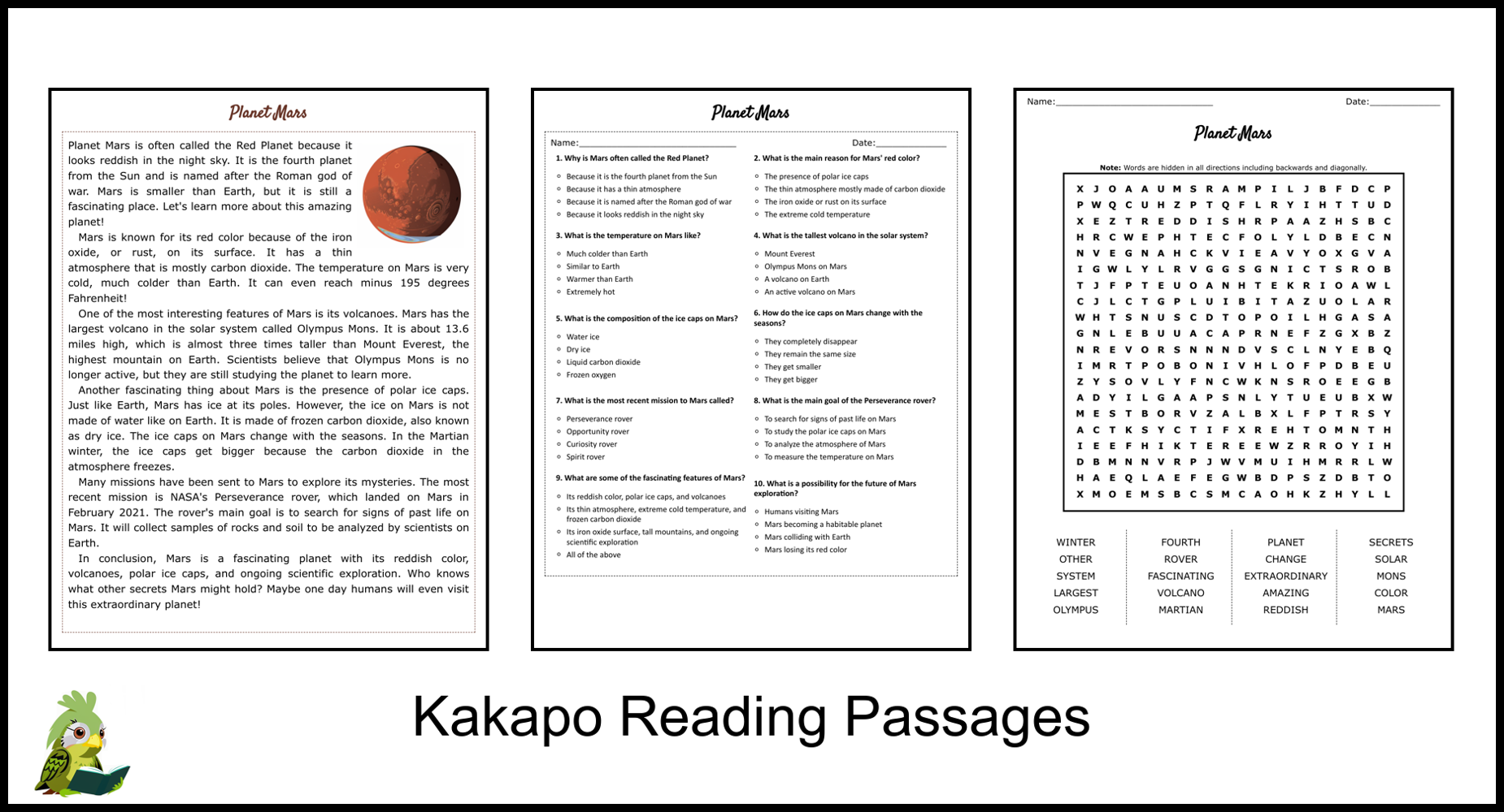 Space Rover Reading Comprehension Worksheet
