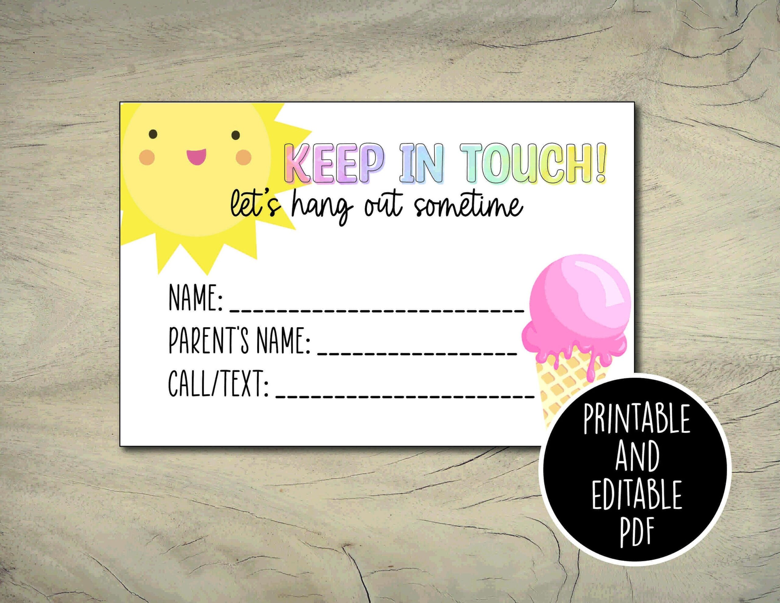 Playdate Cards Summer Contact Cards Keep In Touch Cards End Of 