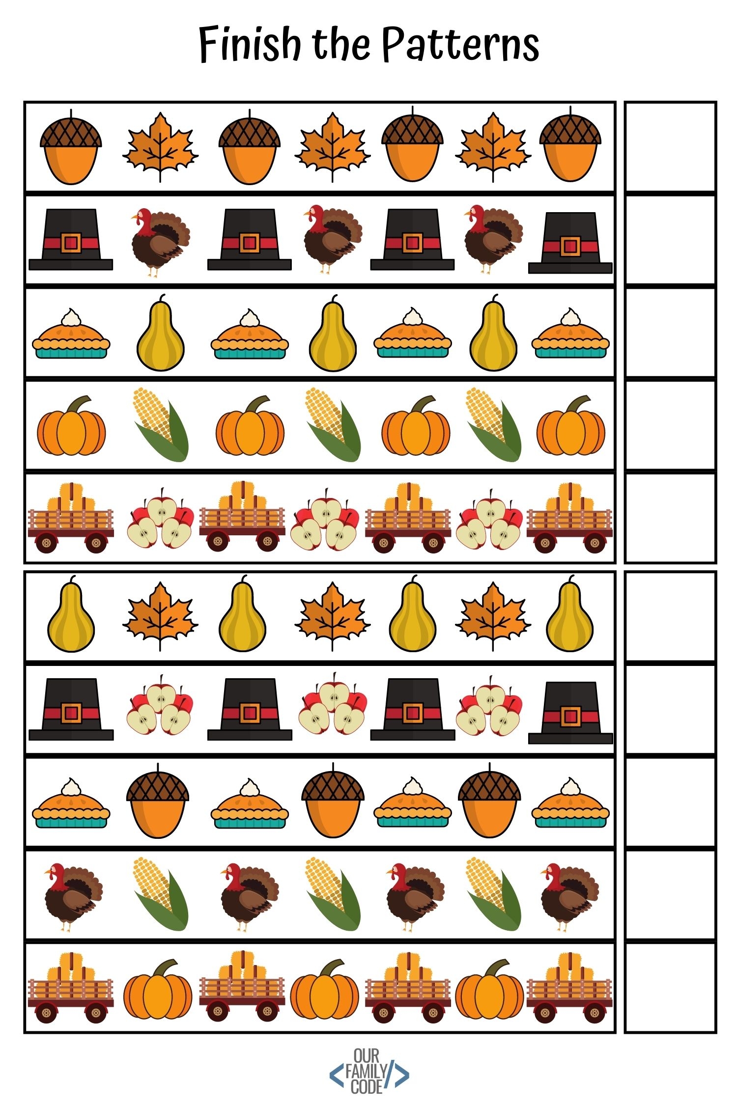 Preschool Fall Pattern Worksheets Unplugged Coding Activity Our Family Code