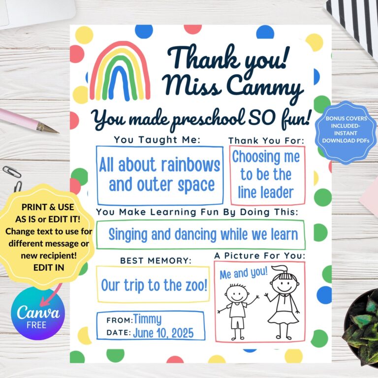 Preschool Teacher Appreciation Printable All About Pre School