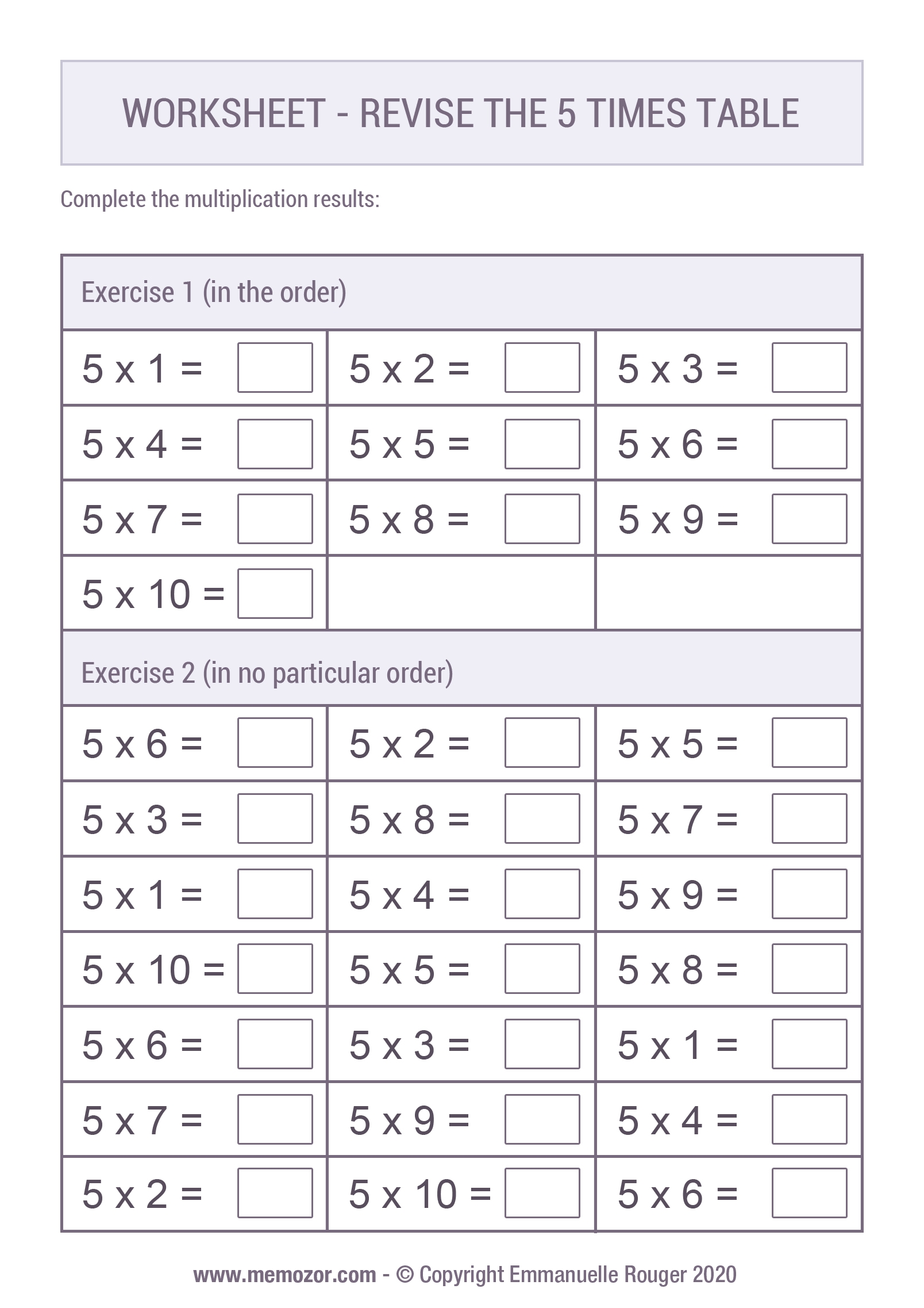 Pretty 5 Times Table Chart Print For Free many Colors Memozor Worksheets Library