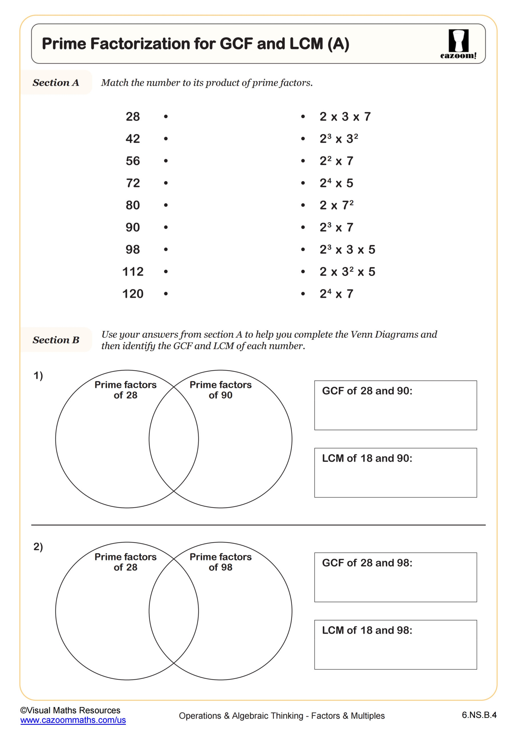 Prime Factorization For GCF And LCM A Worksheet PDF Printable Operations U0026 Algebraic Thinking Worksheet Prime Factorization For GCF And LCM A Worksheet PDF Printable Operations U0026 Algebraic Thinking Worksheet