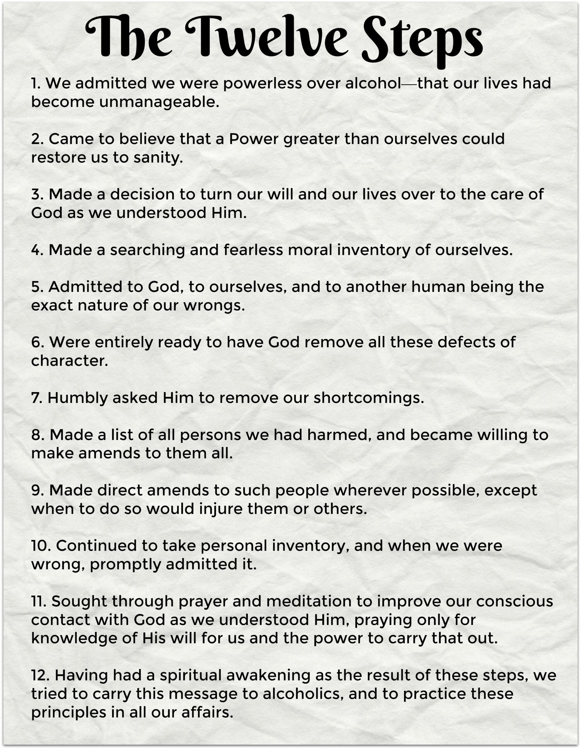 Free Printable Alcoholics Anonymous Worksheet