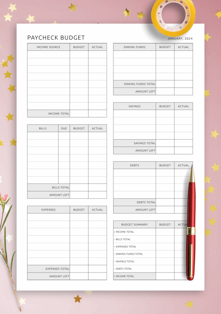 Printable And Digital Paycheck Budget Template Download PDF For