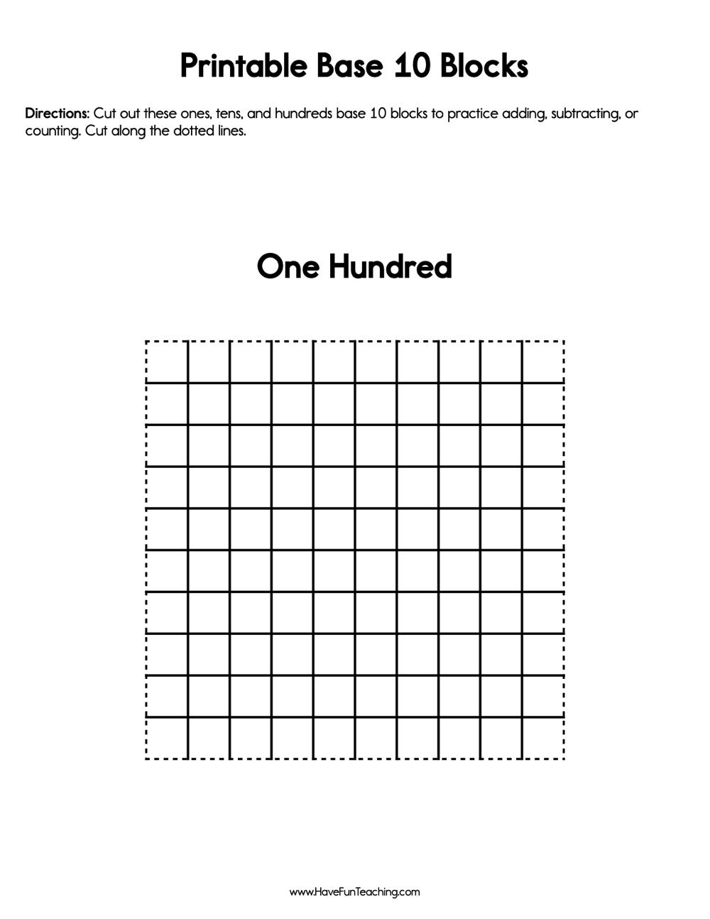 Free Printable Base 10 Block Worksheet