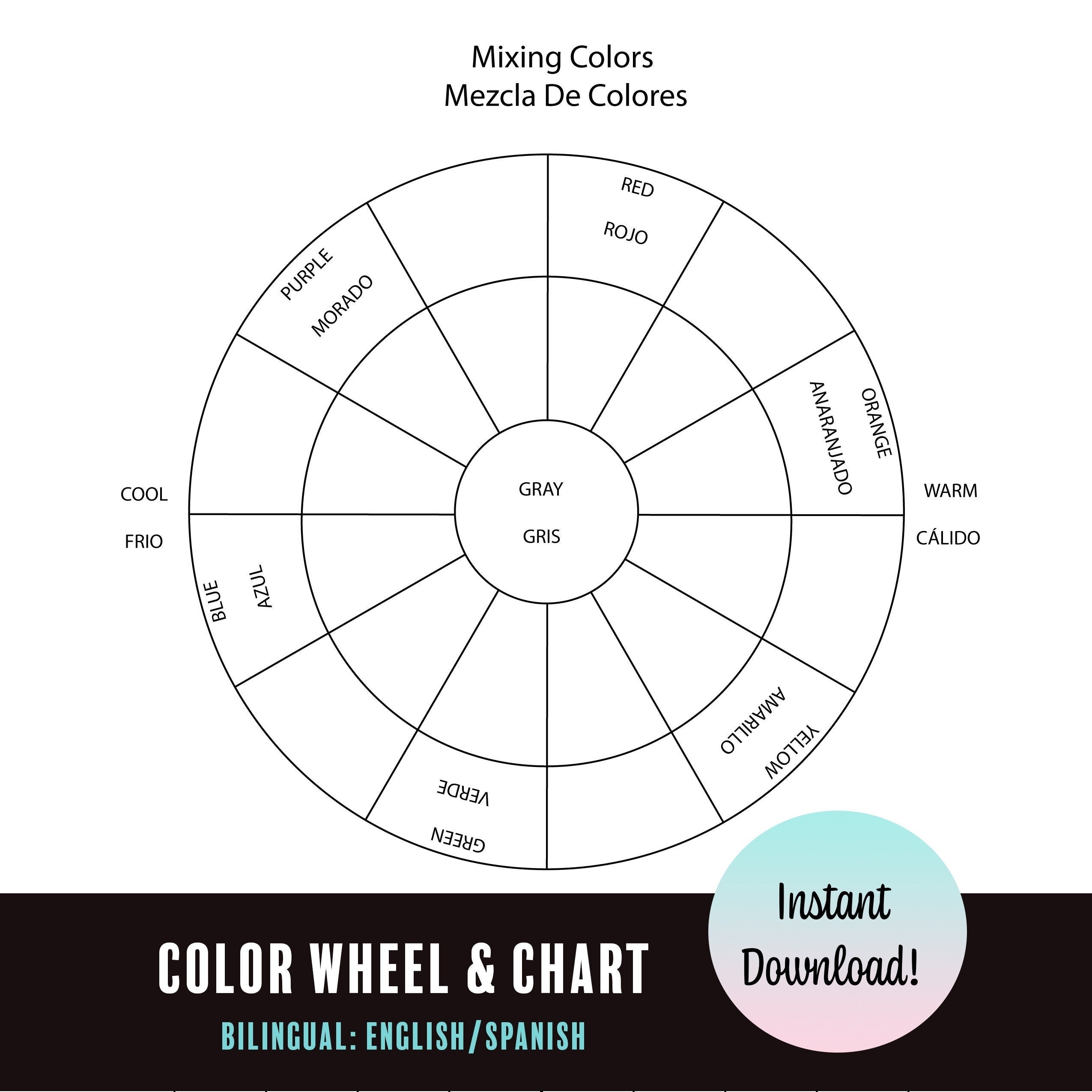 Printable Bilingual Blank Color Wheel Worksheet Instant Download Etsy Australia
