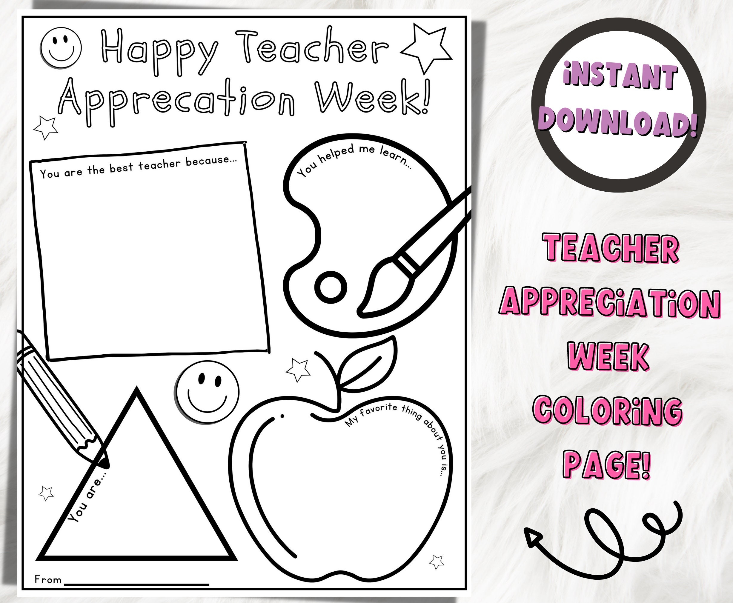 Printable Coloring Page Teacher Appreciation Week Teacher Worksheet Teacher Appreciation Bulk Gift Idea All About My Teacher Printable Etsy