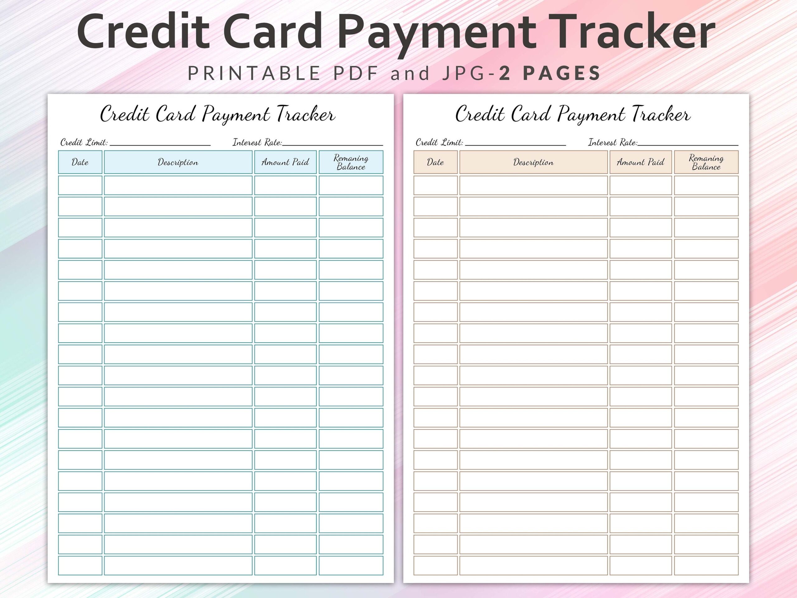 Printable Credit Card Payment Tracker Credit Card Payment Plan Etsy