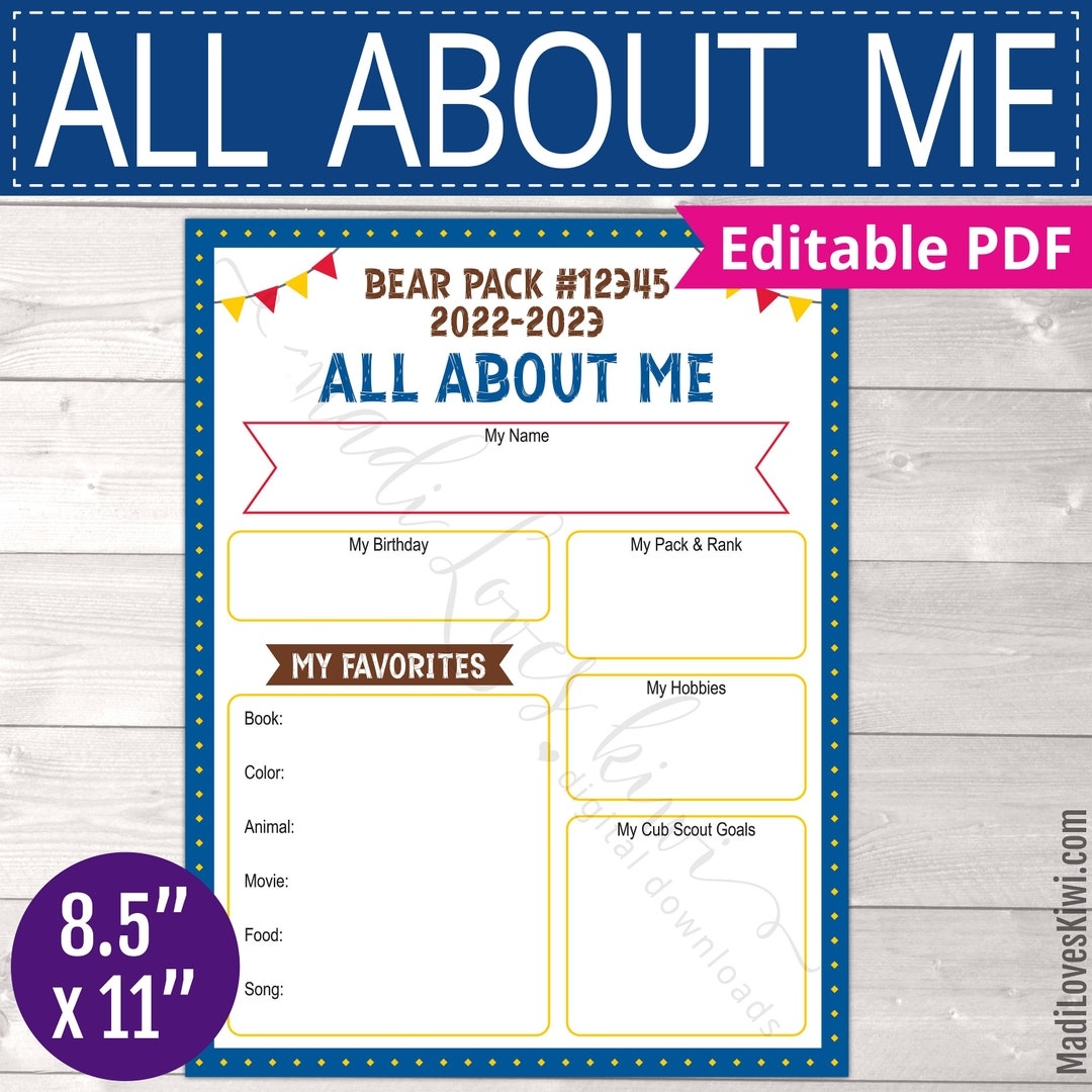 Printable Cub Scout All About Me Worksheet Editable BSA Pack New 