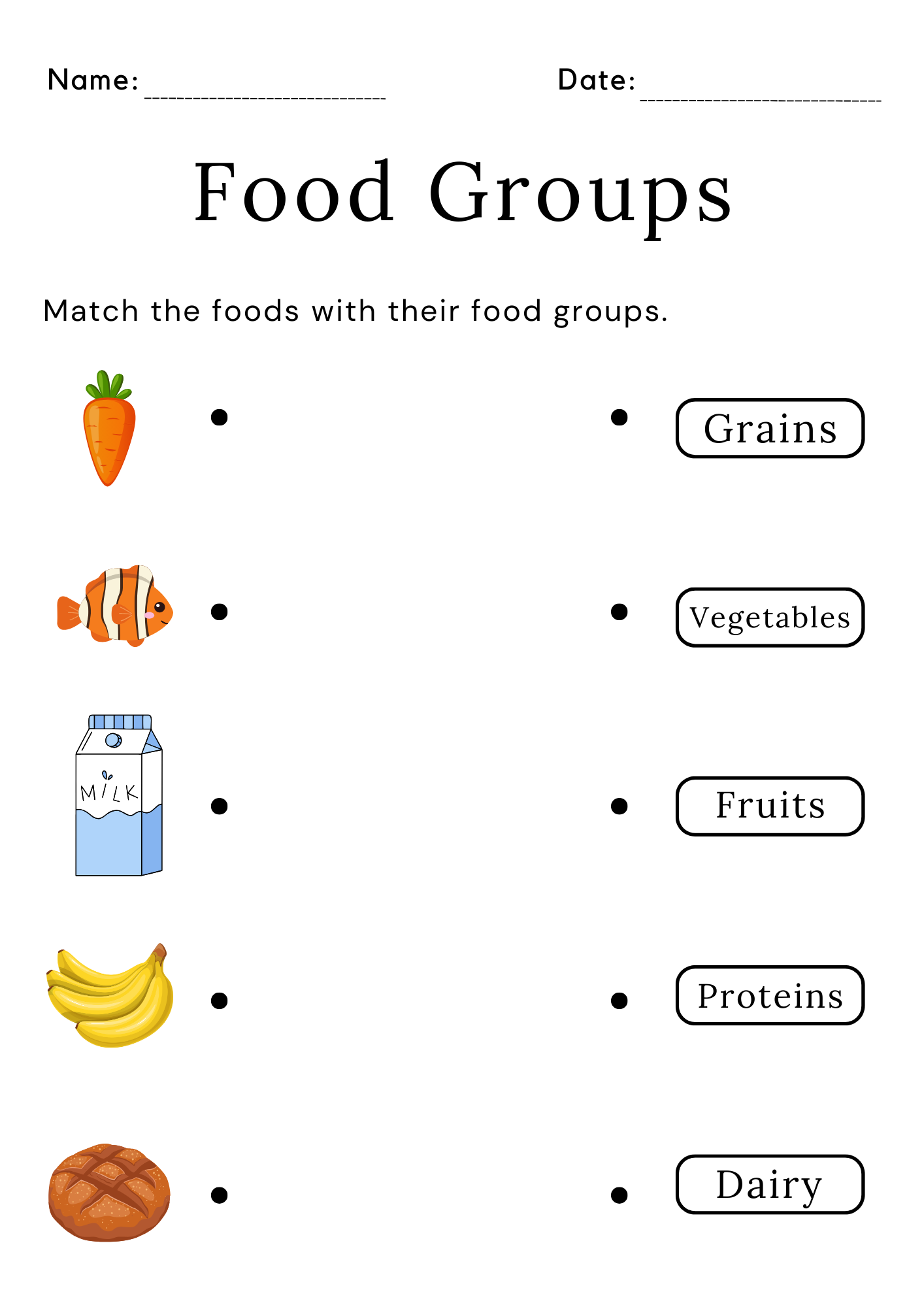 Printable Food Groups Matching Food Worksheet For Kindergarten 