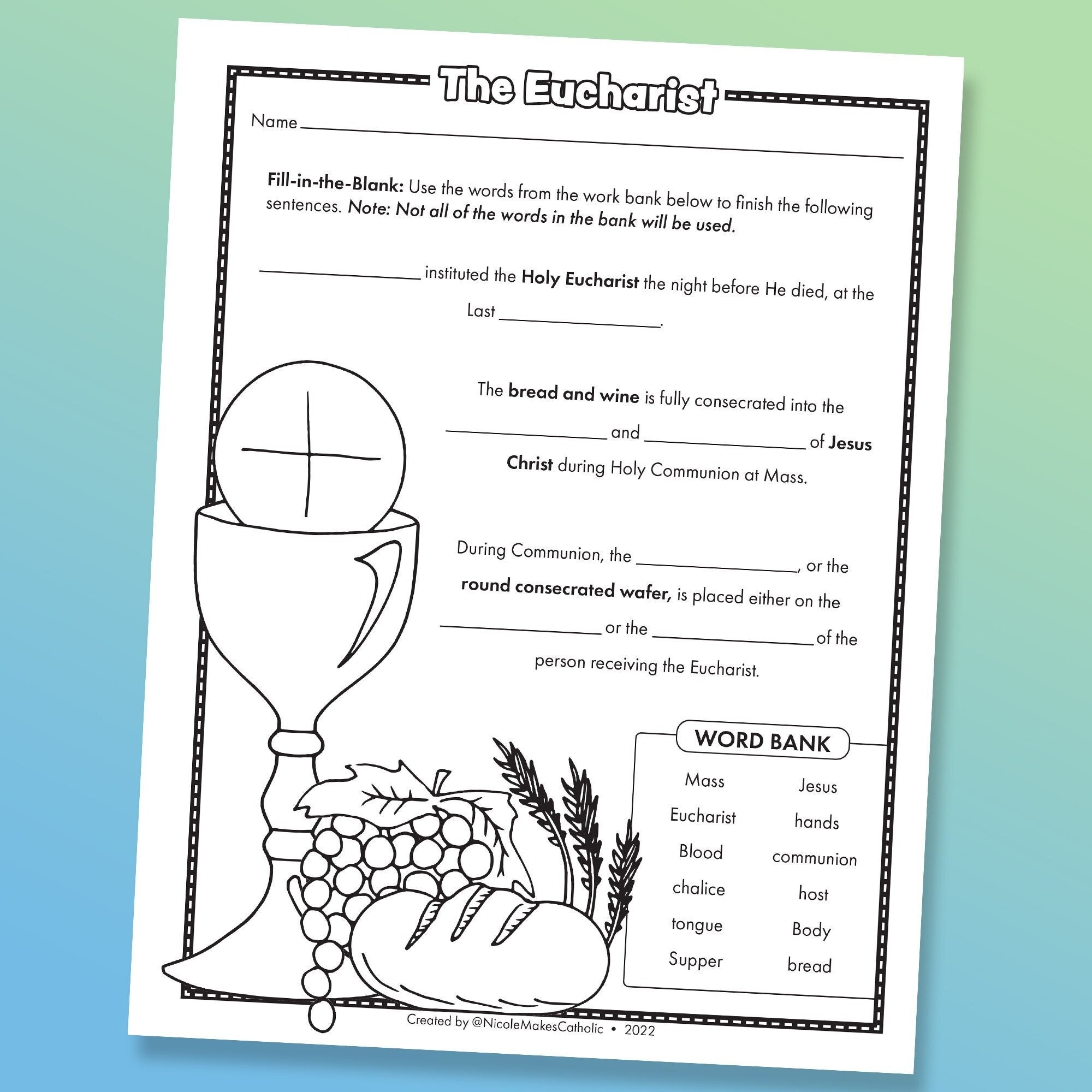 Printable Holy Eucharist Fill in the blanks Worksheet Digital Download Etsy Printable Holy Eucharist Fill in the blanks Worksheet Digital Download Etsy
