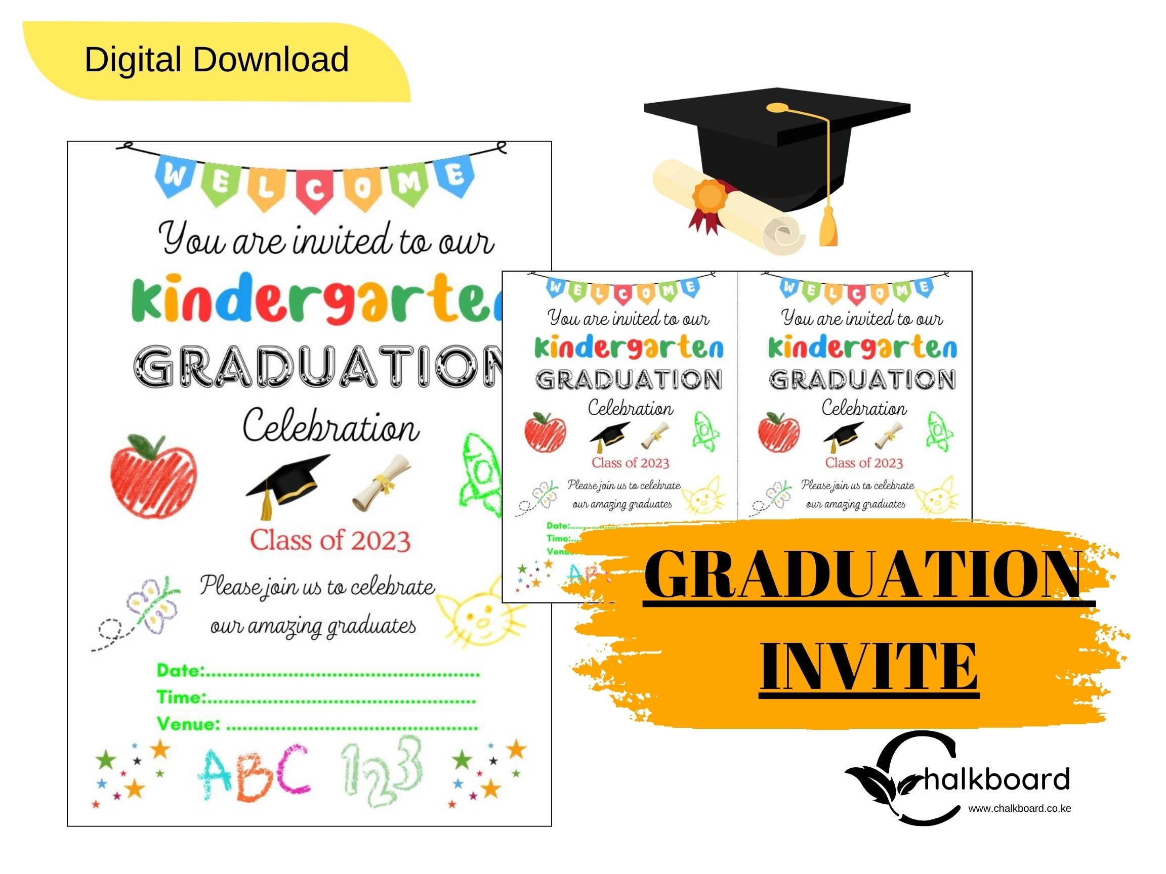 PRINTABLE KINDERGARTEN GRADUATION INVITATION Chalkboard