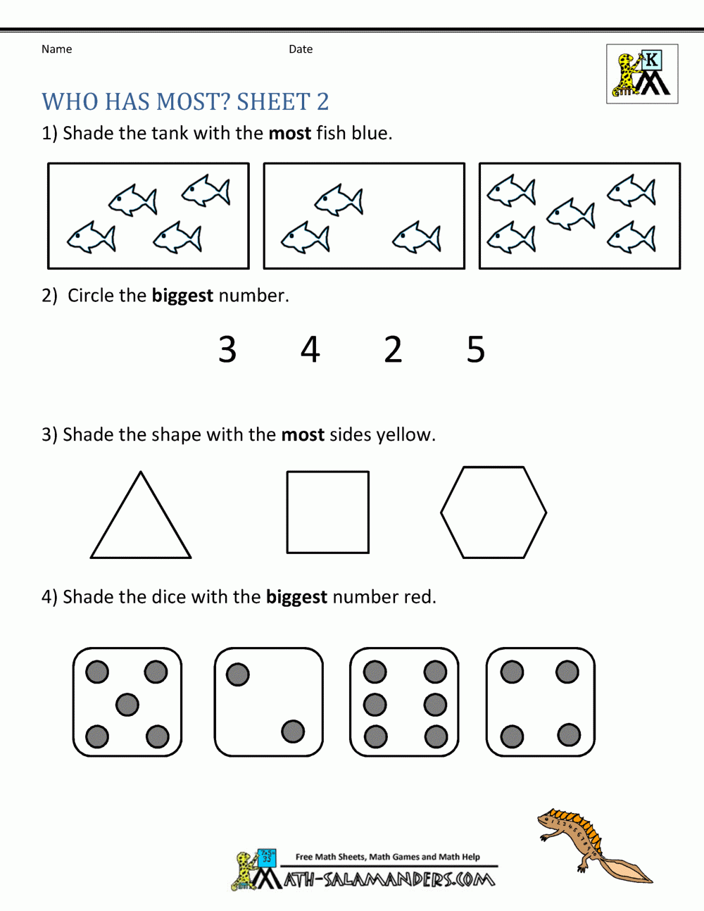 Math Questions For Kindergarten Worksheets