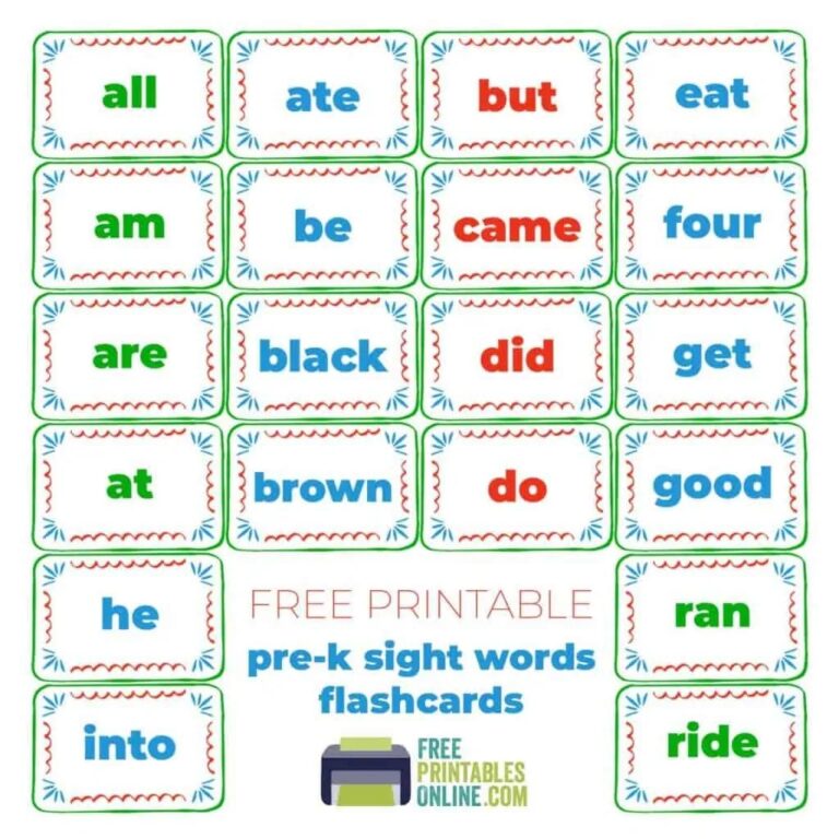 Printable Kindergarten Sight Words Flash Cards Free Printables Online