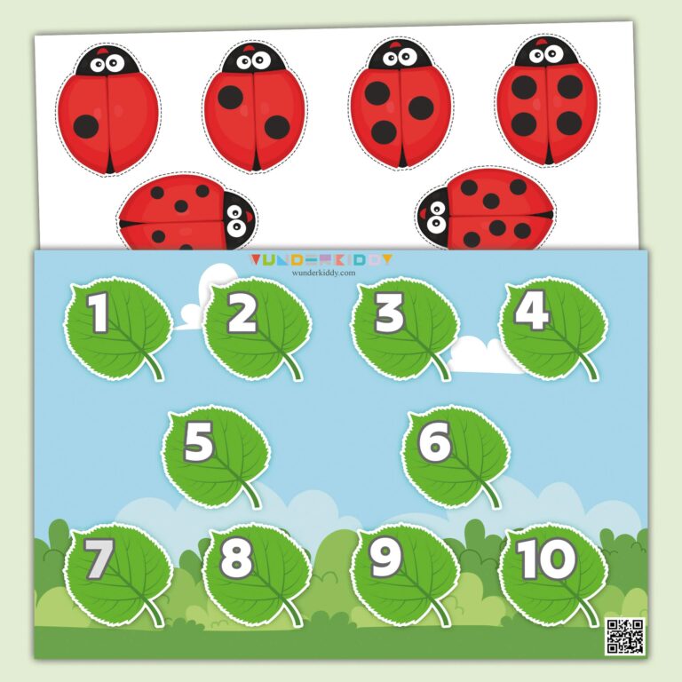 Printable Ladybug And Leaf Counting Kindergarten Activity