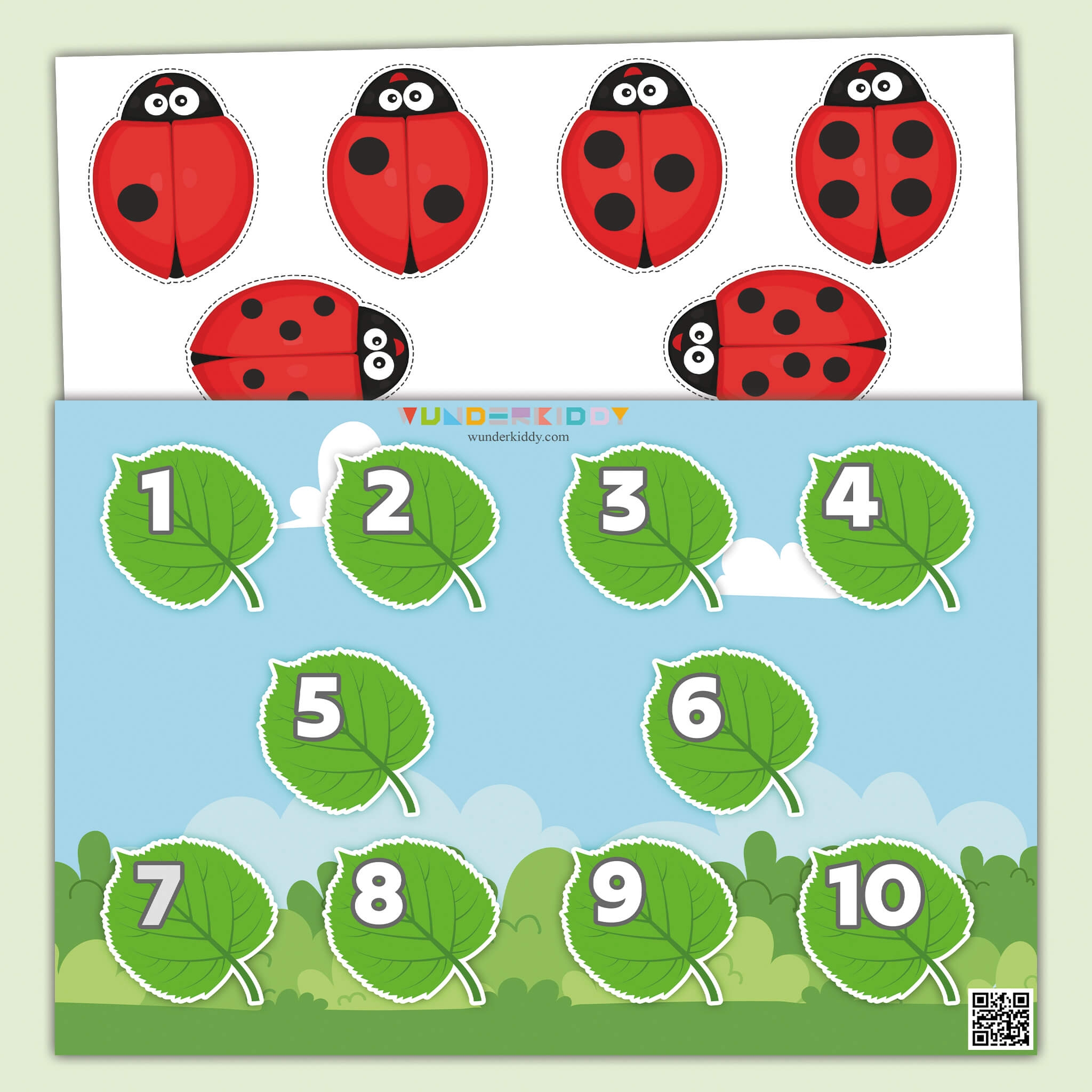 Printable Ladybug And Leaf Counting Kindergarten Activity