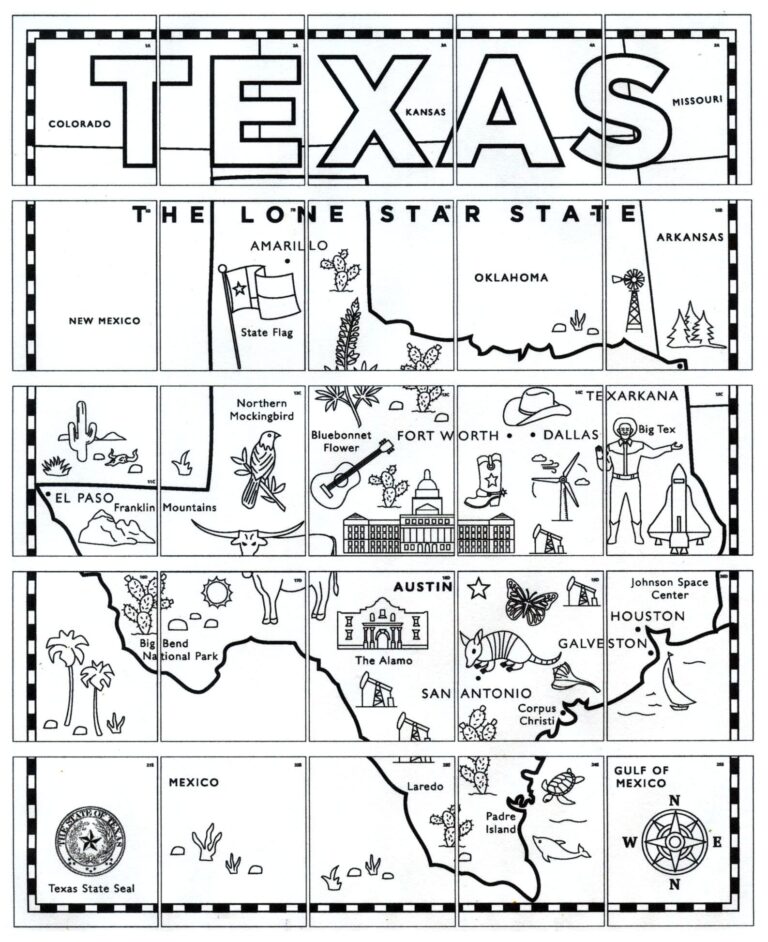 Printable Map Of Texas For Kids With Cities And Landmarks To Color