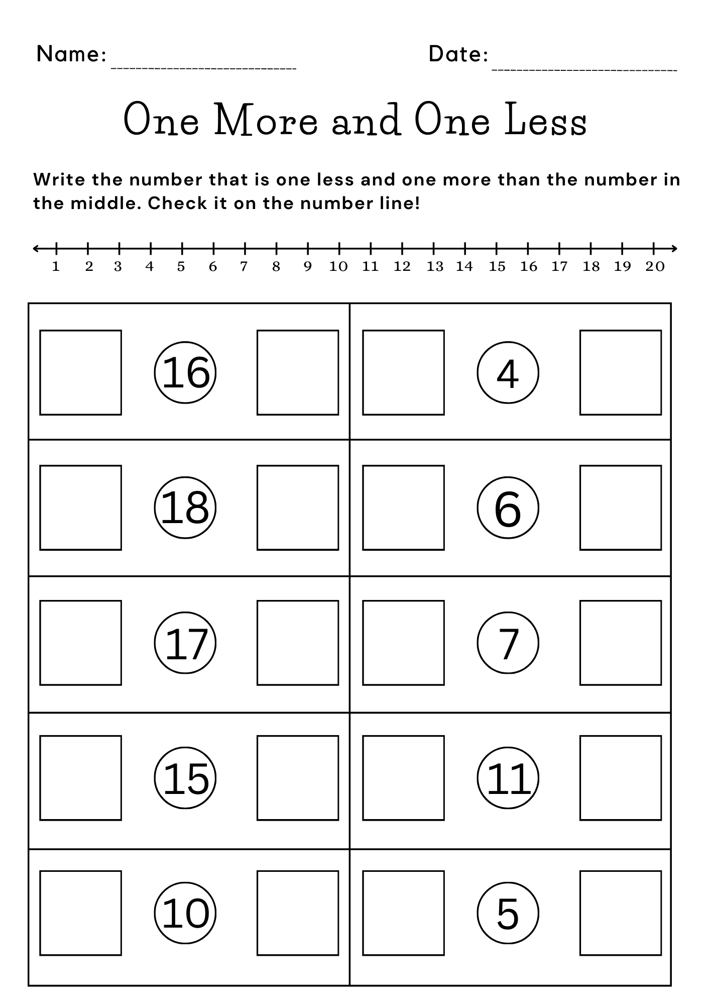 Printable One More One Less Number Line Worksheet For Kindergarten Printable One More One Less Number Line Worksheet For Kindergarten