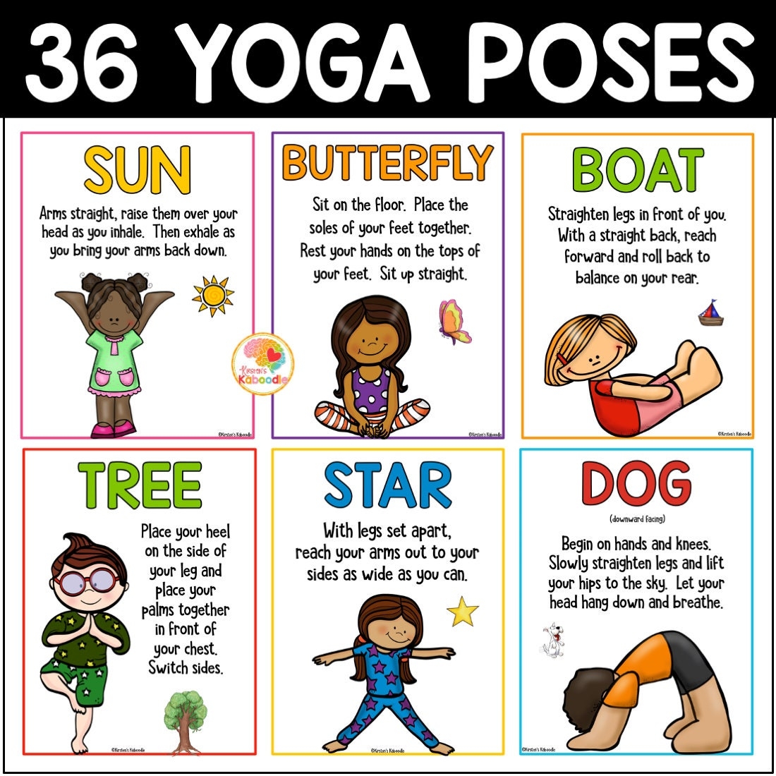 Printable Yoga Cards For Kids Yoga Poses Posters For Cool Down 