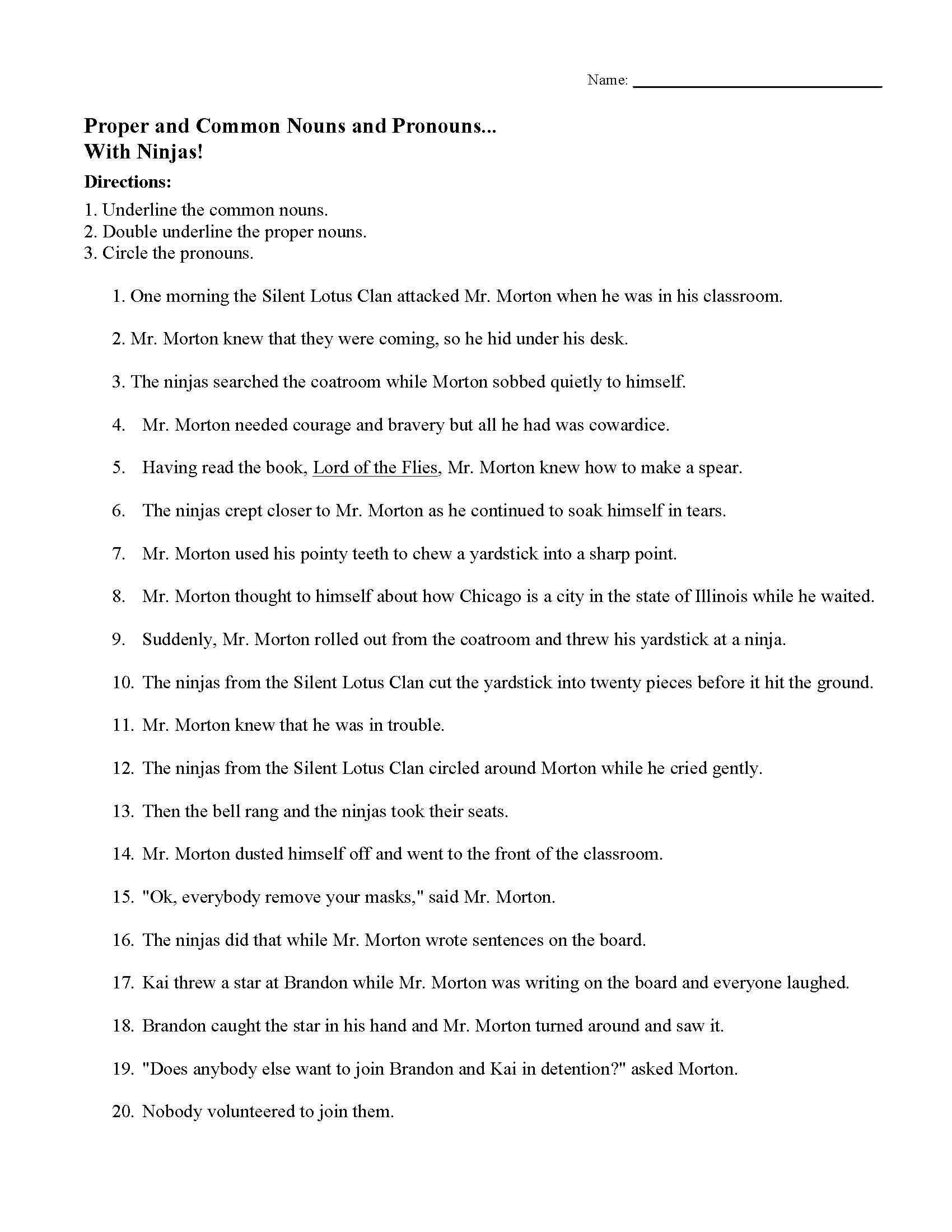 Proper Nouns Common Nouns And Pronouns Worksheet Proper Nouns Common Nouns And Pronouns Worksheet