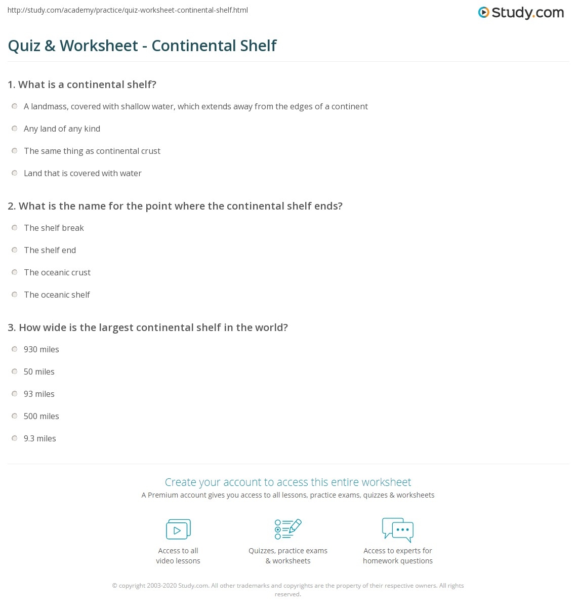 Quiz U0026 Worksheet Continental Shelf Study