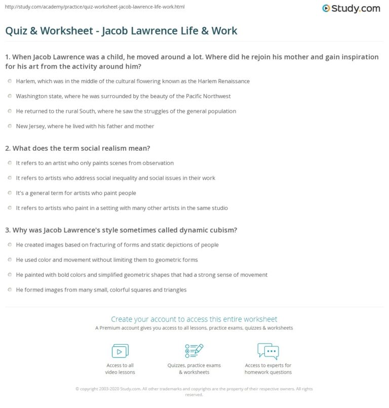 Quiz U0026 Worksheet Jacob Lawrence Life U0026 Work Study