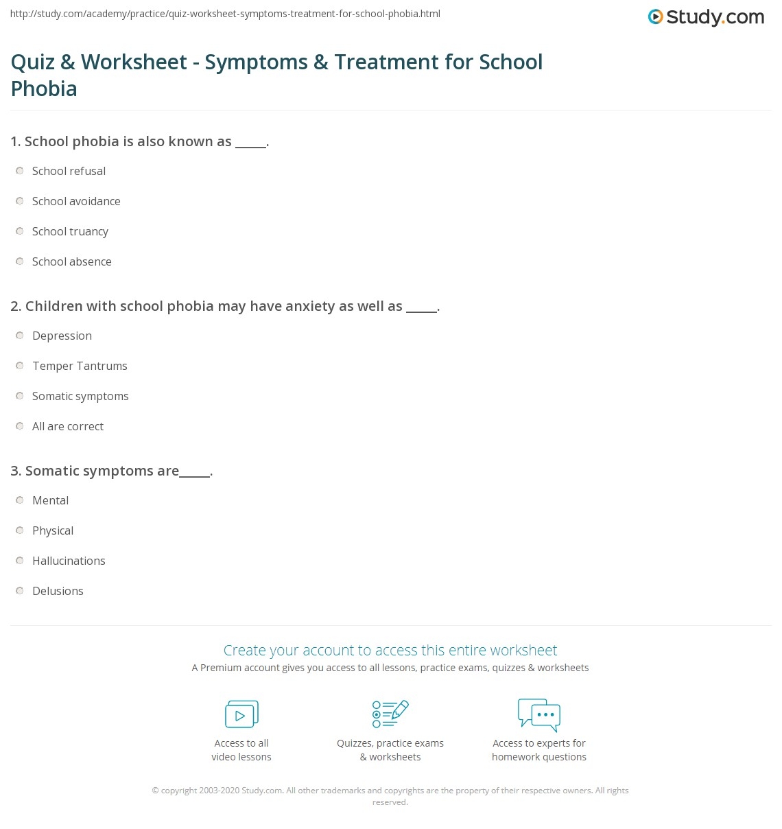 Quiz U0026 Worksheet Symptoms U0026 Treatment For School Phobia Study Quiz U0026 Worksheet Symptoms U0026 Treatment For School Phobia Study