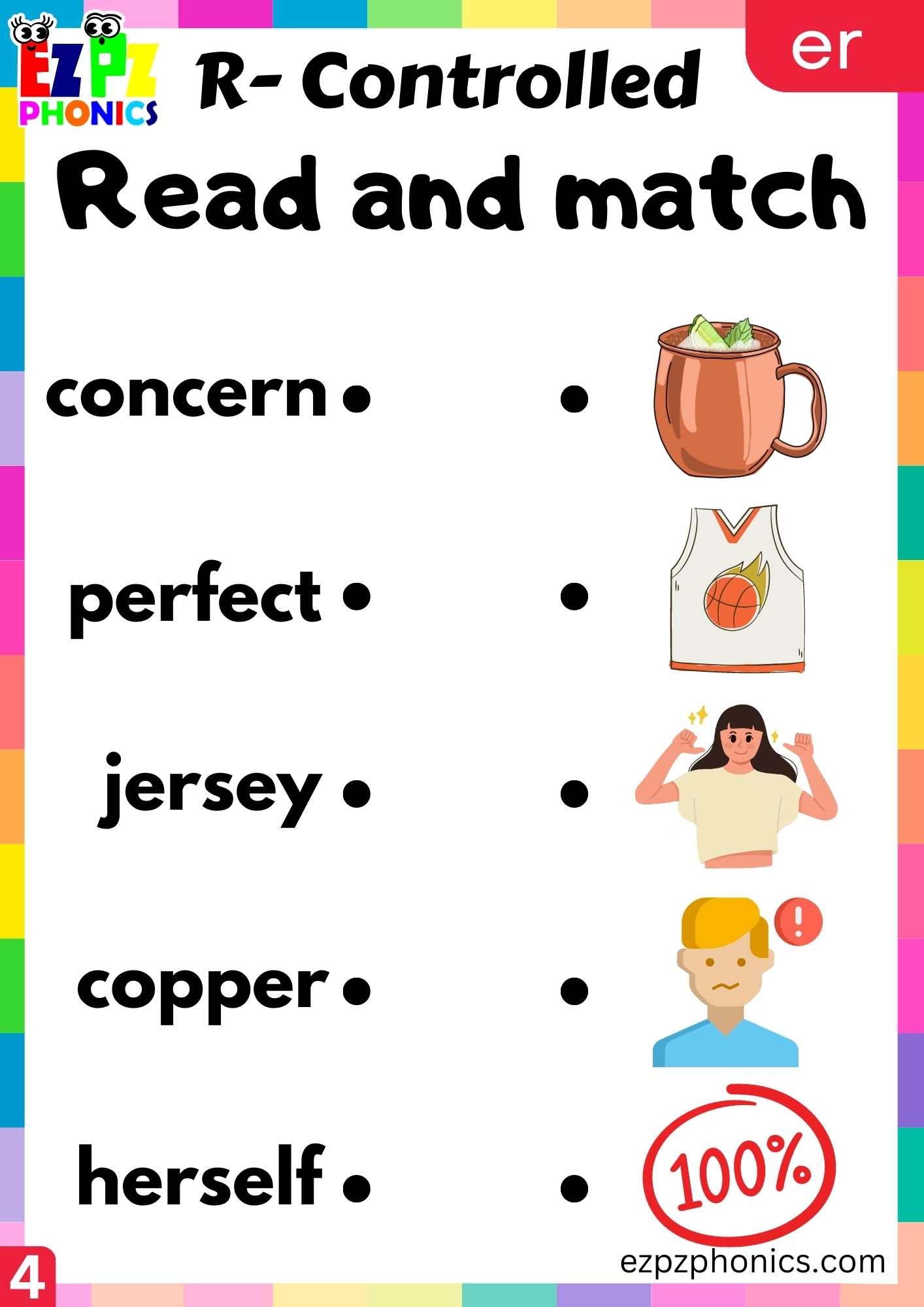 Read And Match Activity For Two Syllable Er Words R Controlled Vowels Phonics Group 4 Ezpzphonics
