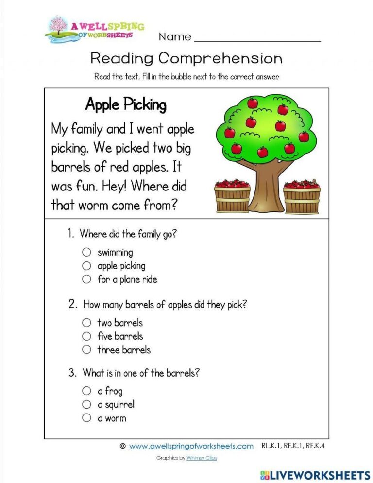 Reading Comprehension Apple Worksheet Live Worksheets Worksheets Library