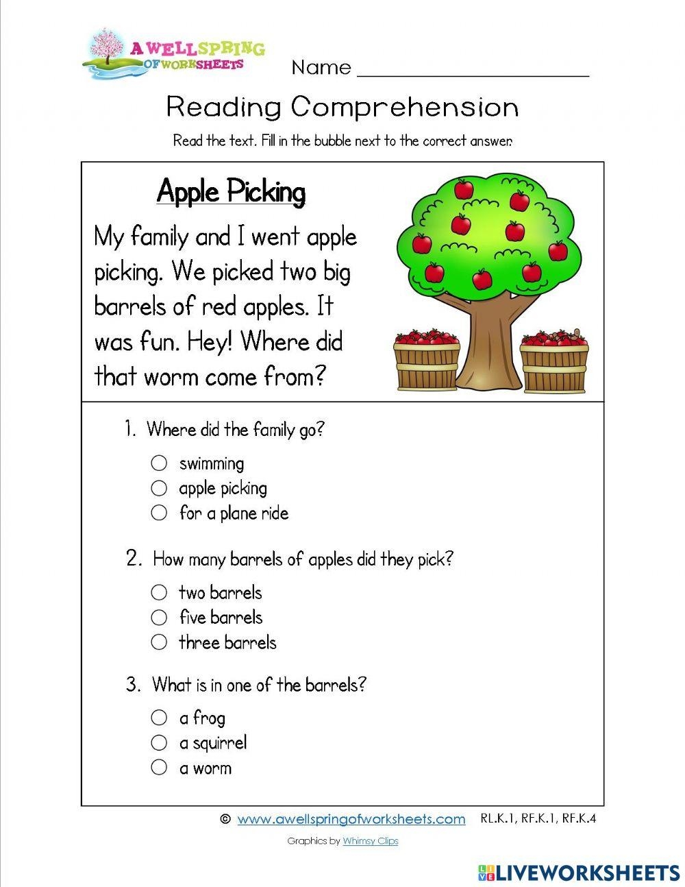 Reading Comprehension Apple Worksheet Live Worksheets Worksheets Library