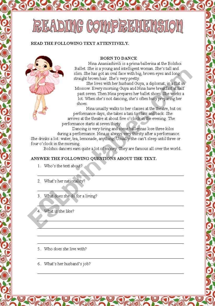 READING COMPREHENSION BORN TO DANCE ESL Worksheet By Macomabi READING COMPREHENSION BORN TO DANCE ESL Worksheet By Macomabi