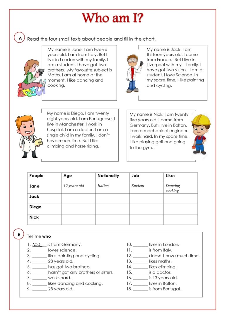 Reading Comprehension ESL World Worksheets Library