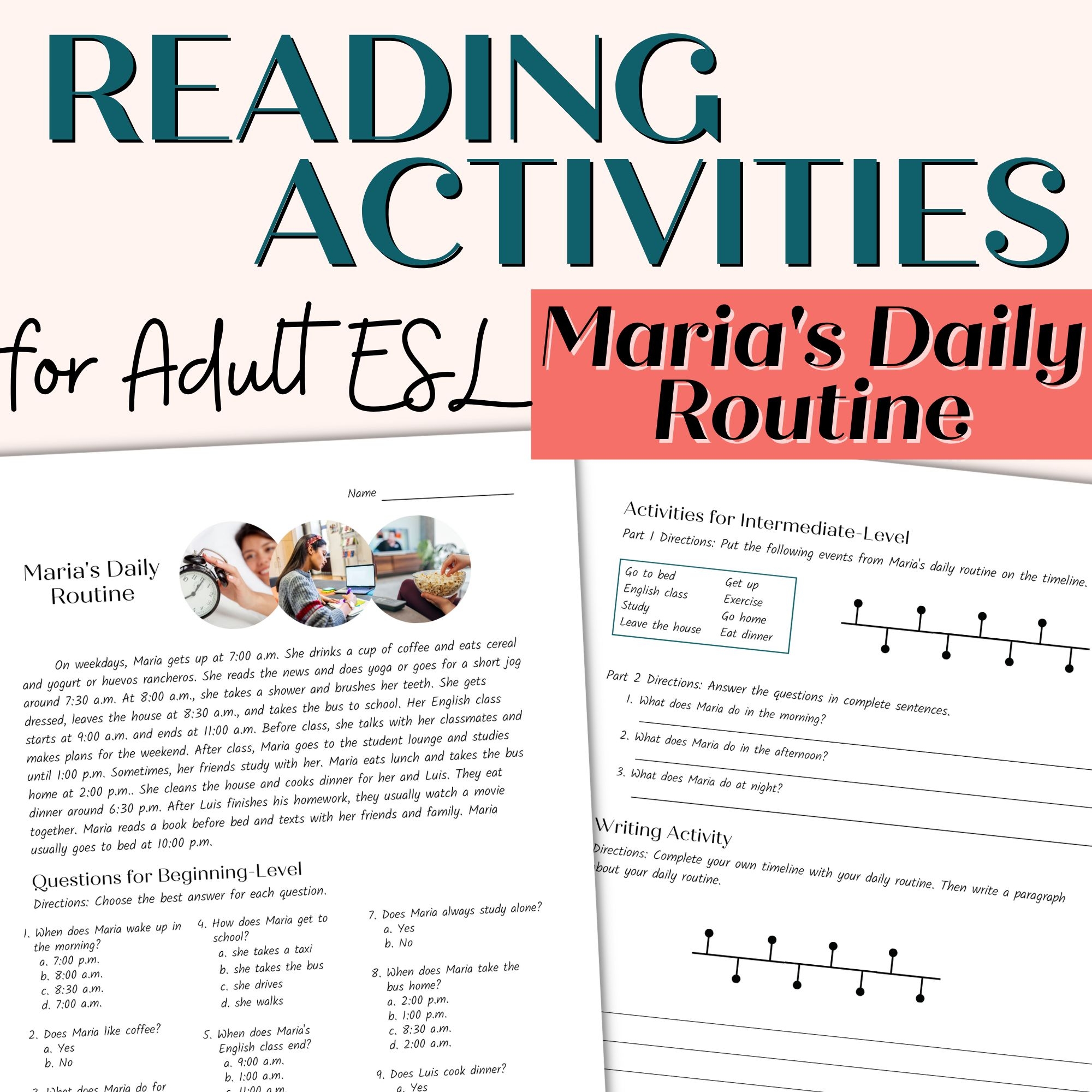 Reading Comprehension Passage And Activities For Beginner And Intermediate Adult ESL Maria s Daily Routine Classful