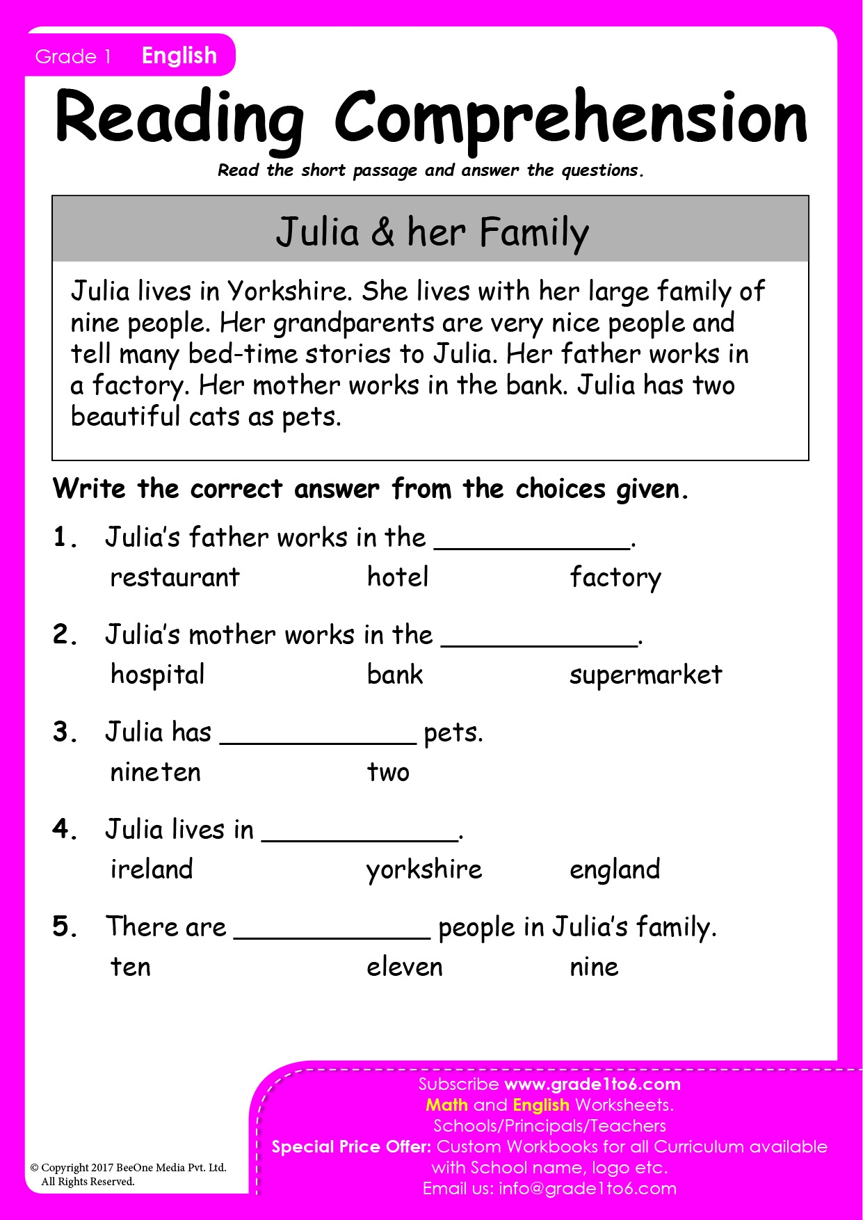 Reading Comprehension Passages Grade 1 PYP IB Reading Comprehension Passages Grade 1 PYP IB