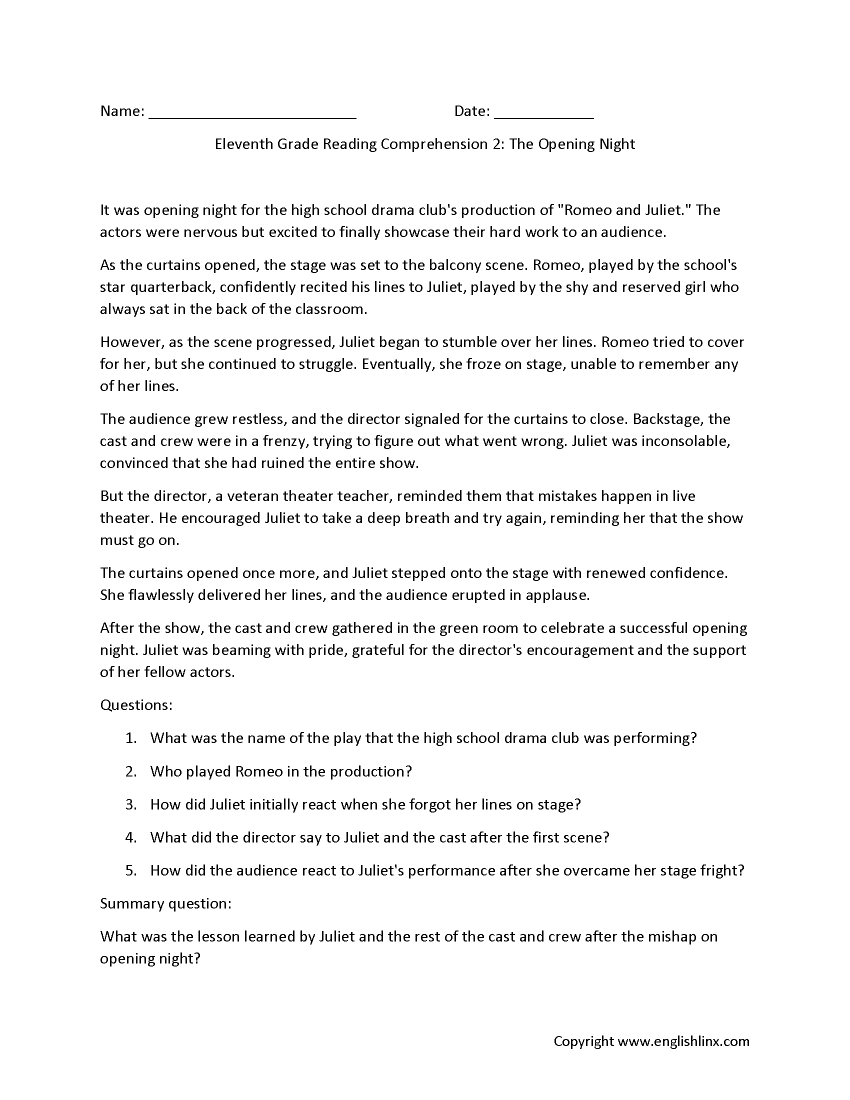 Reading Comprehension Worksheets Eleventh Grade Reading Comprehension Worksheets Reading Comprehension Worksheets Eleventh Grade Reading Comprehension Worksheets