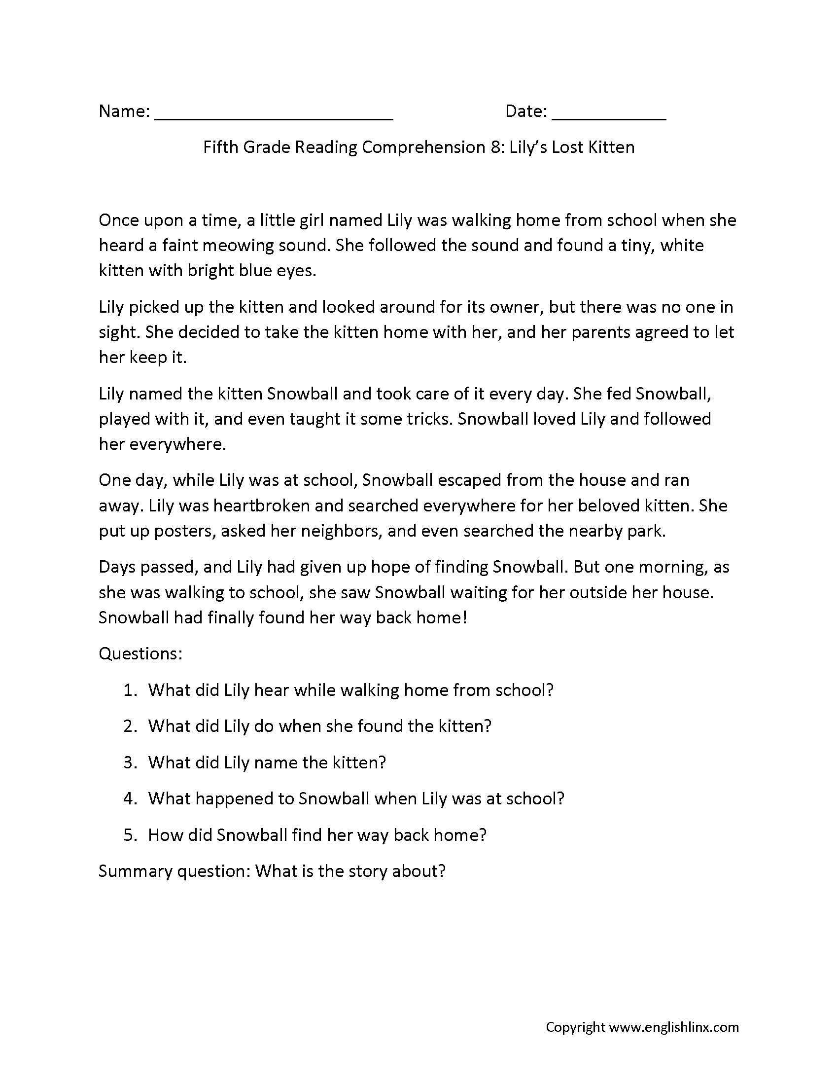 Reading Comprehension Worksheets Fifth Grade Reading Comprehension Worksheets