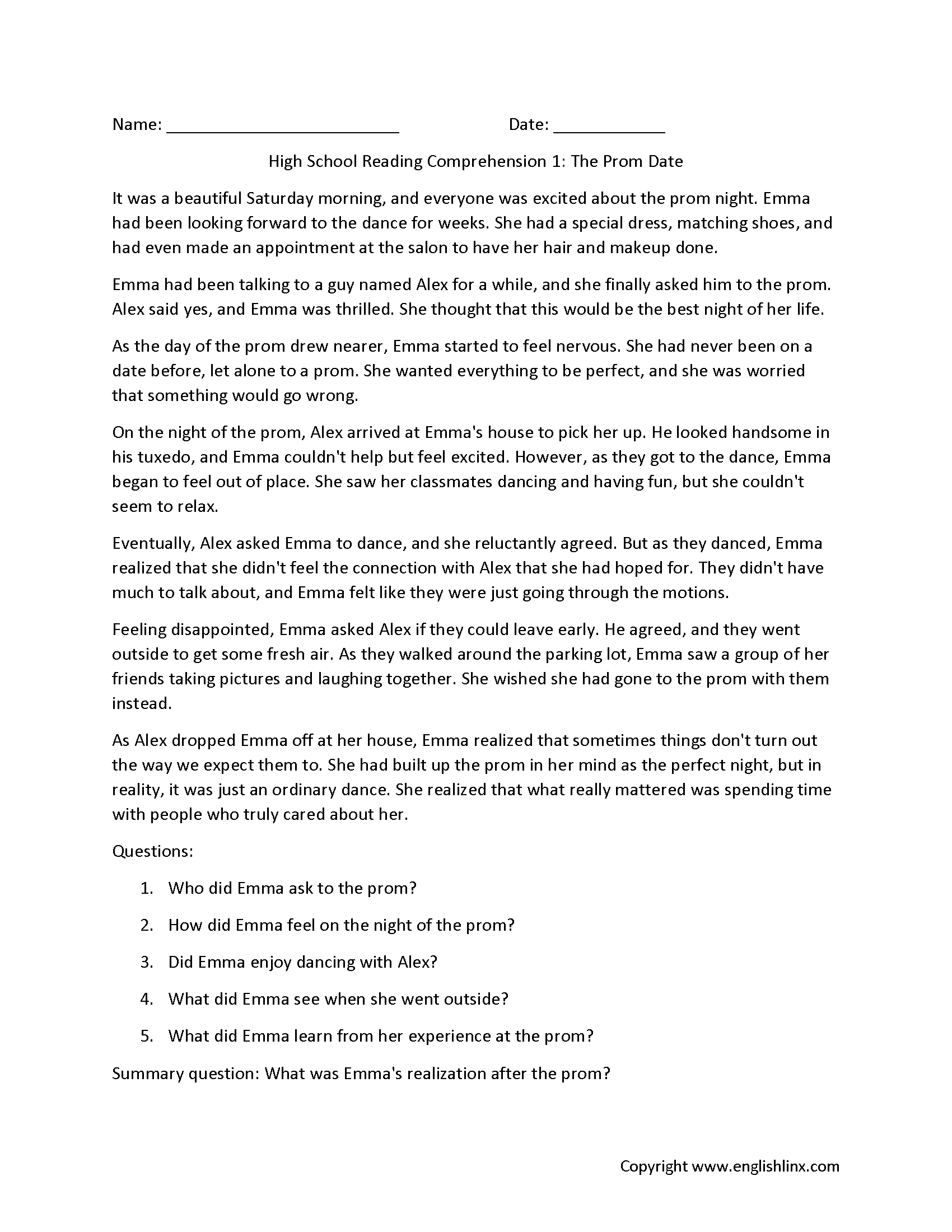 Reading Comprehension Worksheets High School Reading Reading Comprehension Worksheets High School Reading