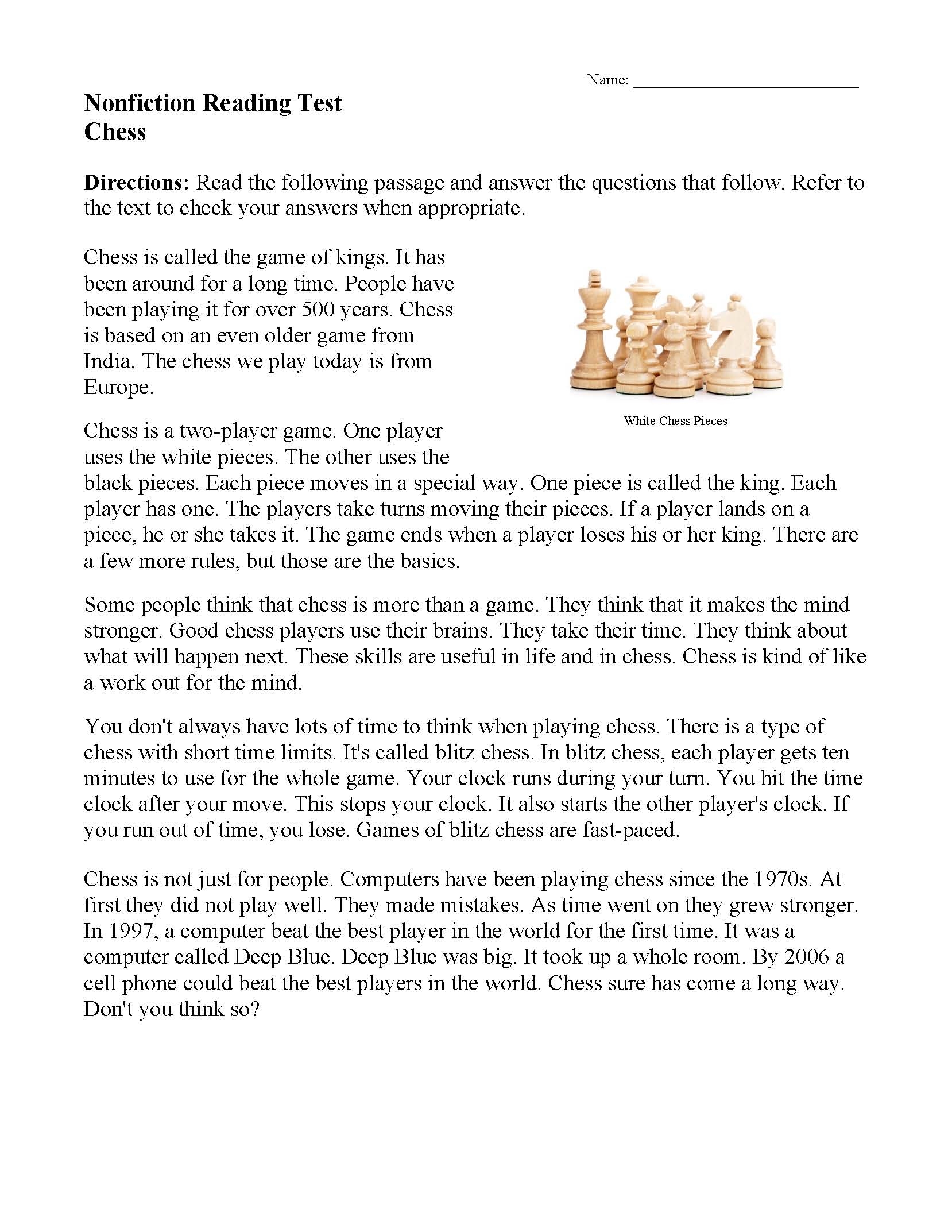 Printable Reading Comprehension Worksheets Grade 7