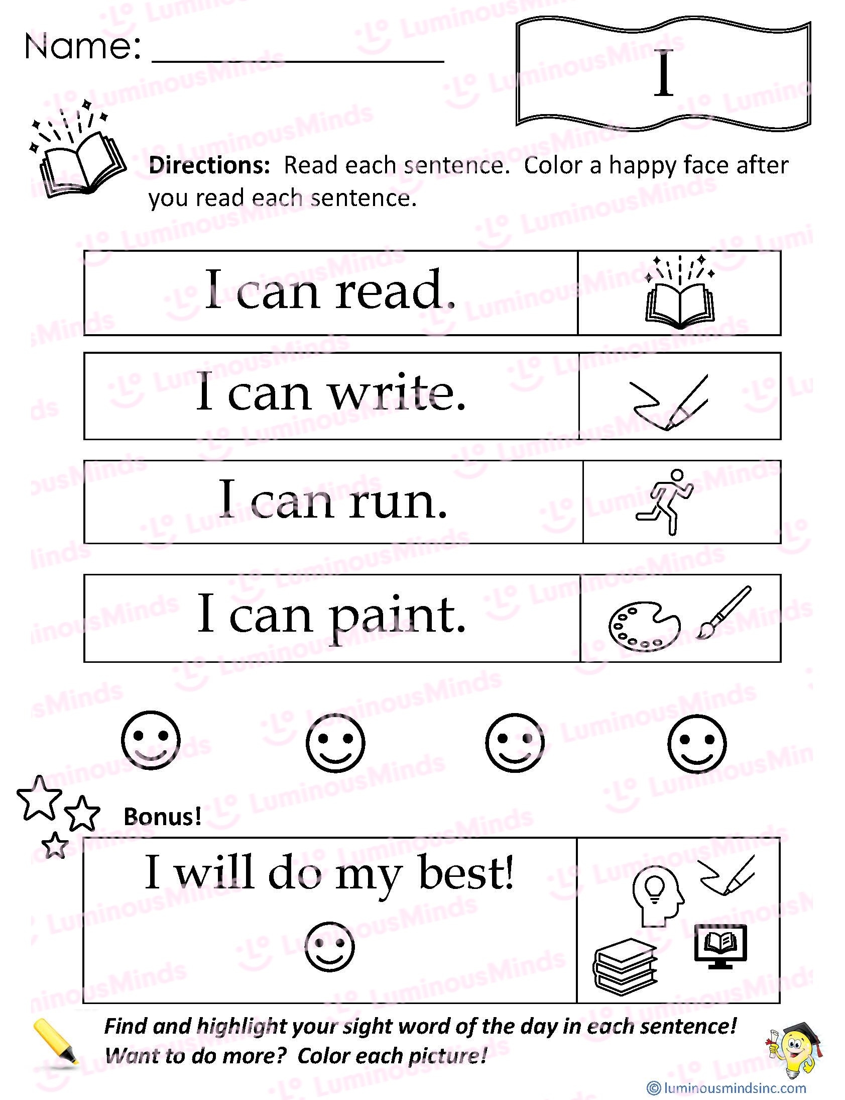 Reading With Sight Word I Worksheets Library