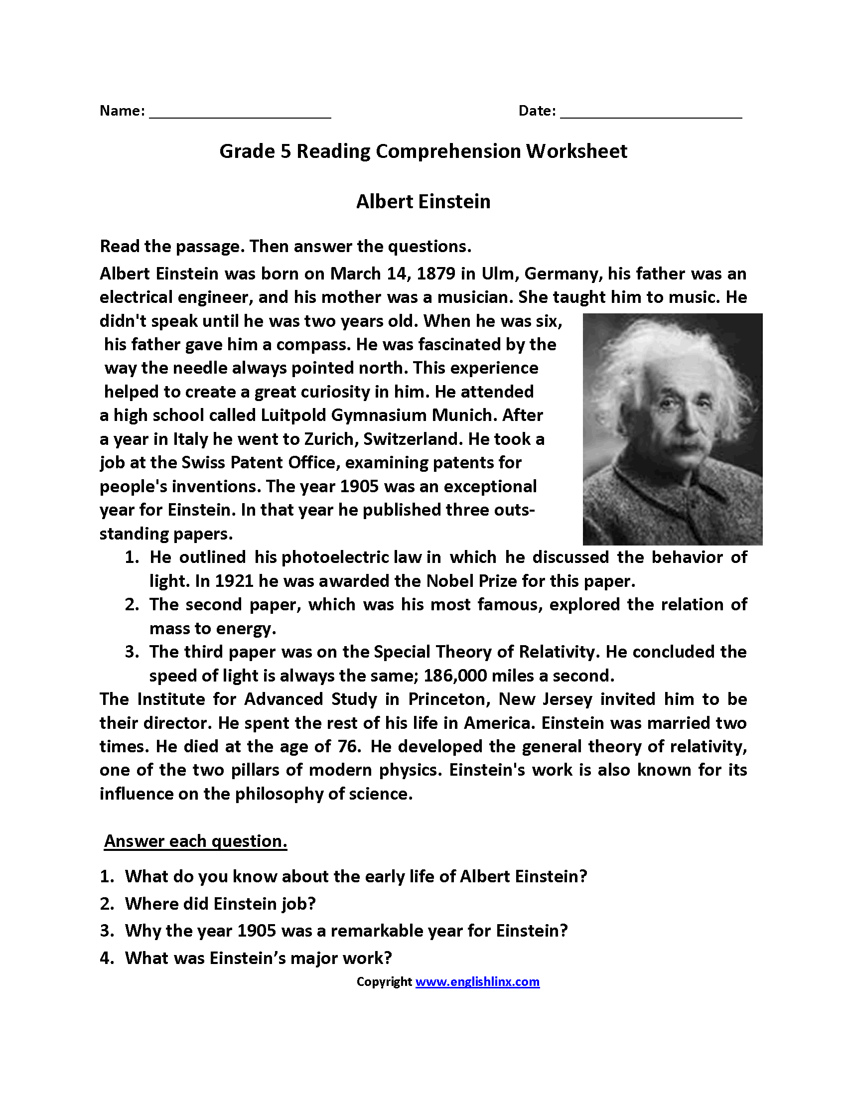 5th Grade Reading Comprehension Worksheets Plus