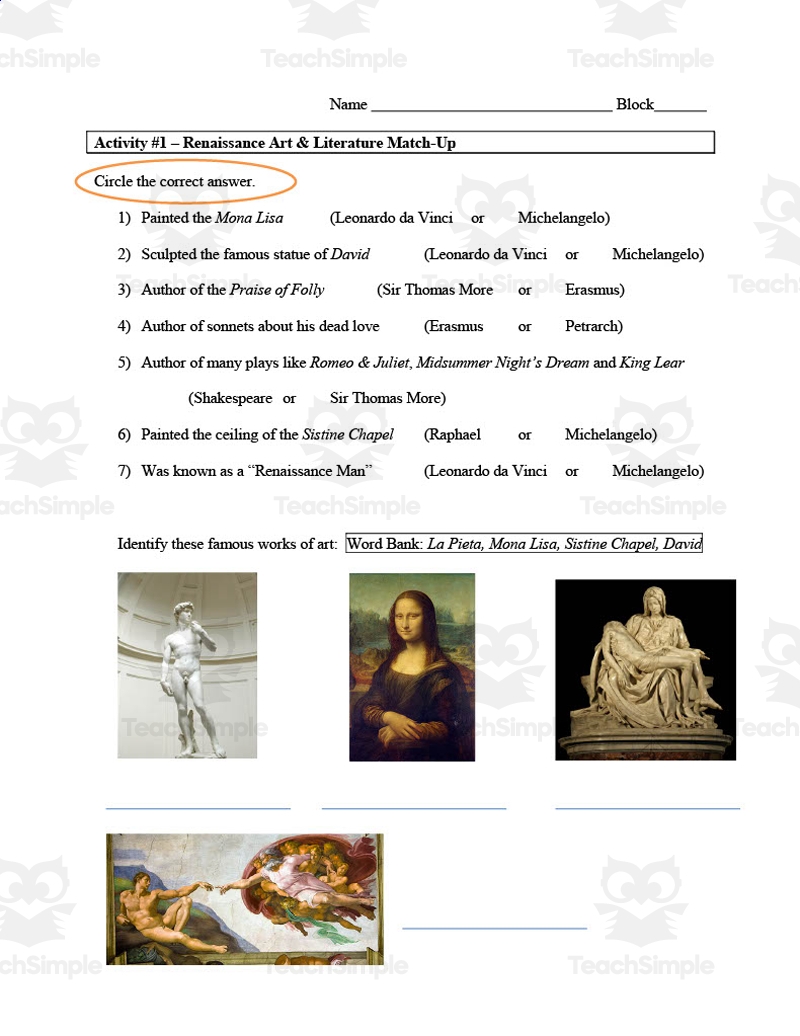 Renaissance Reading Comprehension Worksheets Renaissance Reading Comprehension Worksheets