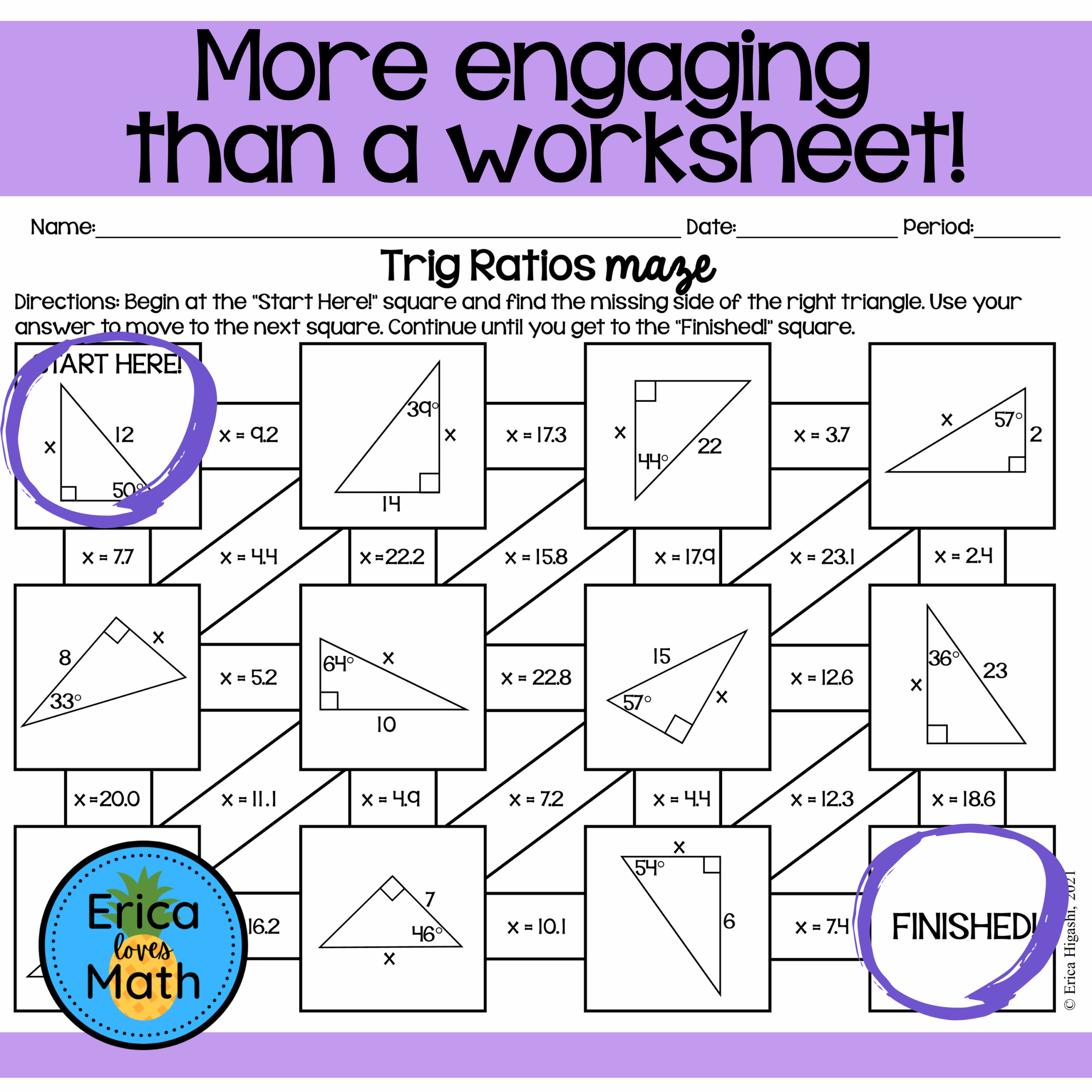 Trigonometric Ratios Maze Regular Only Worksheet Answers